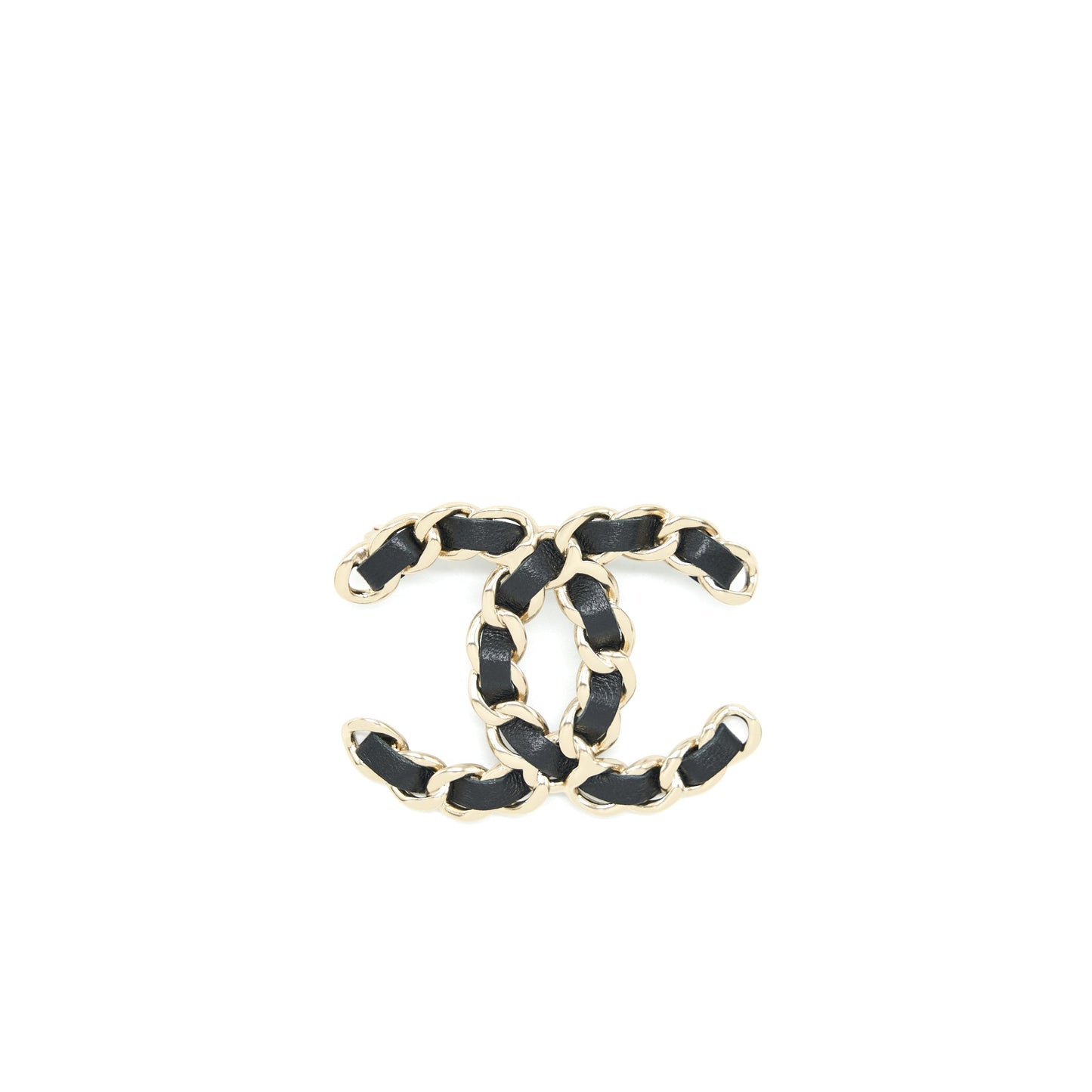 Chanel CC Logo Brooch Light Tone Black Gold Leather Handbag
