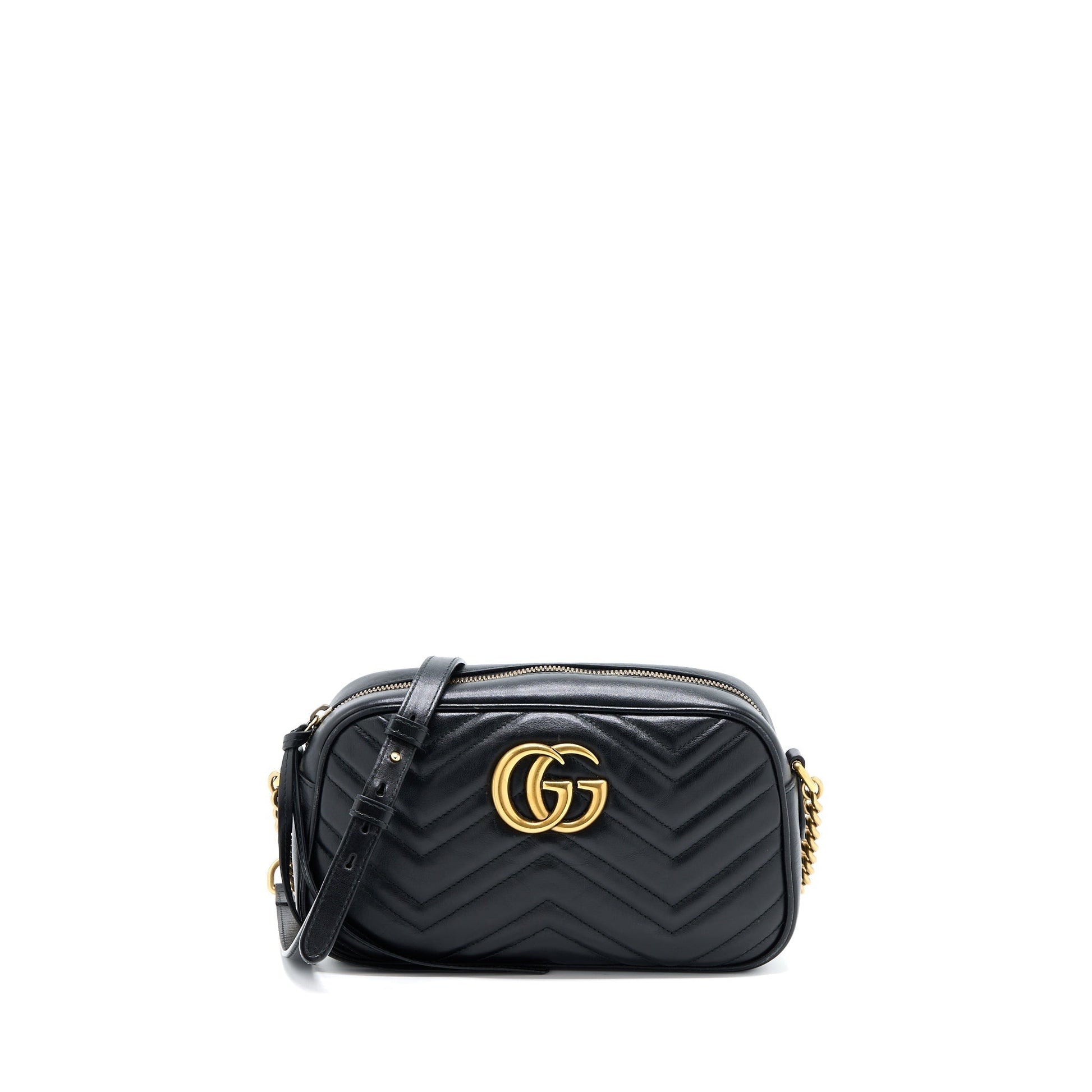 Gucci Marmont Calfskin Handbag Matelasse Black Travel Bag