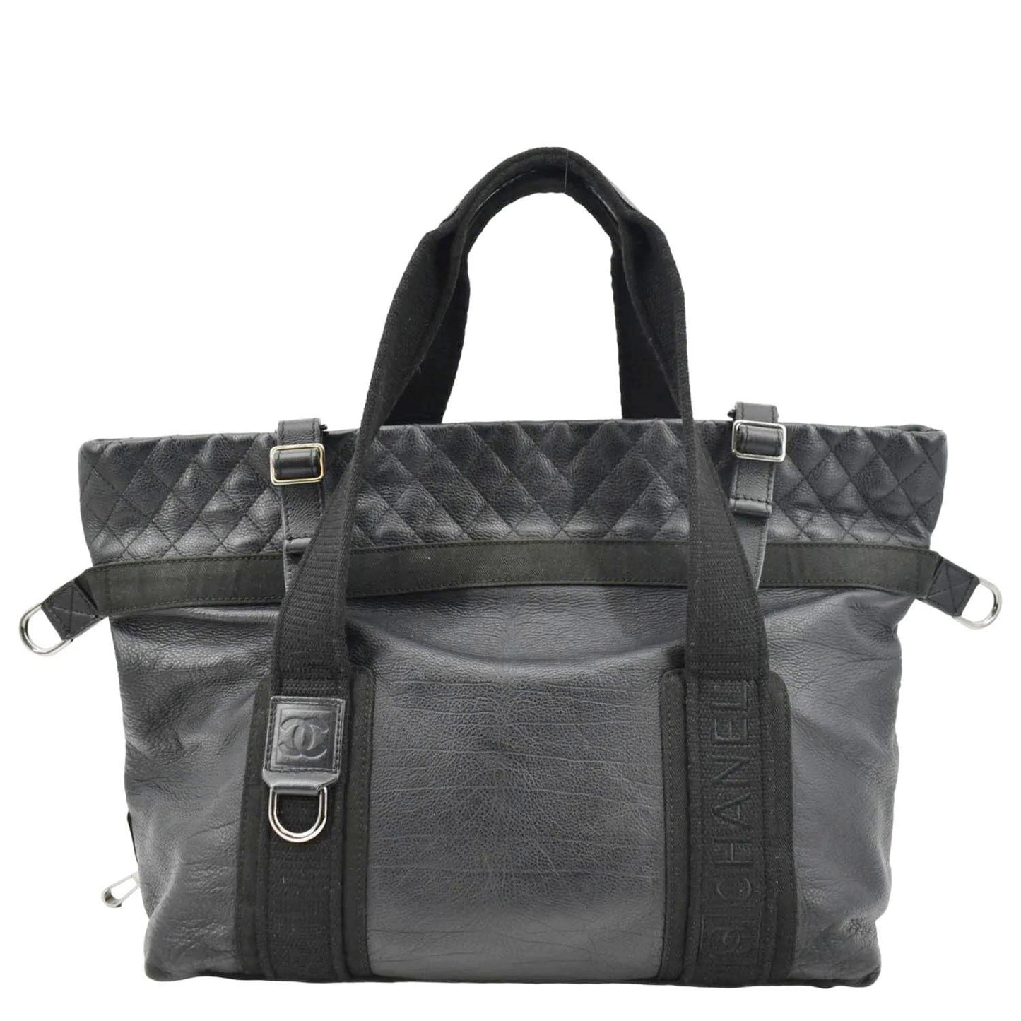 Chanel 2way Leather Black Travel Bag