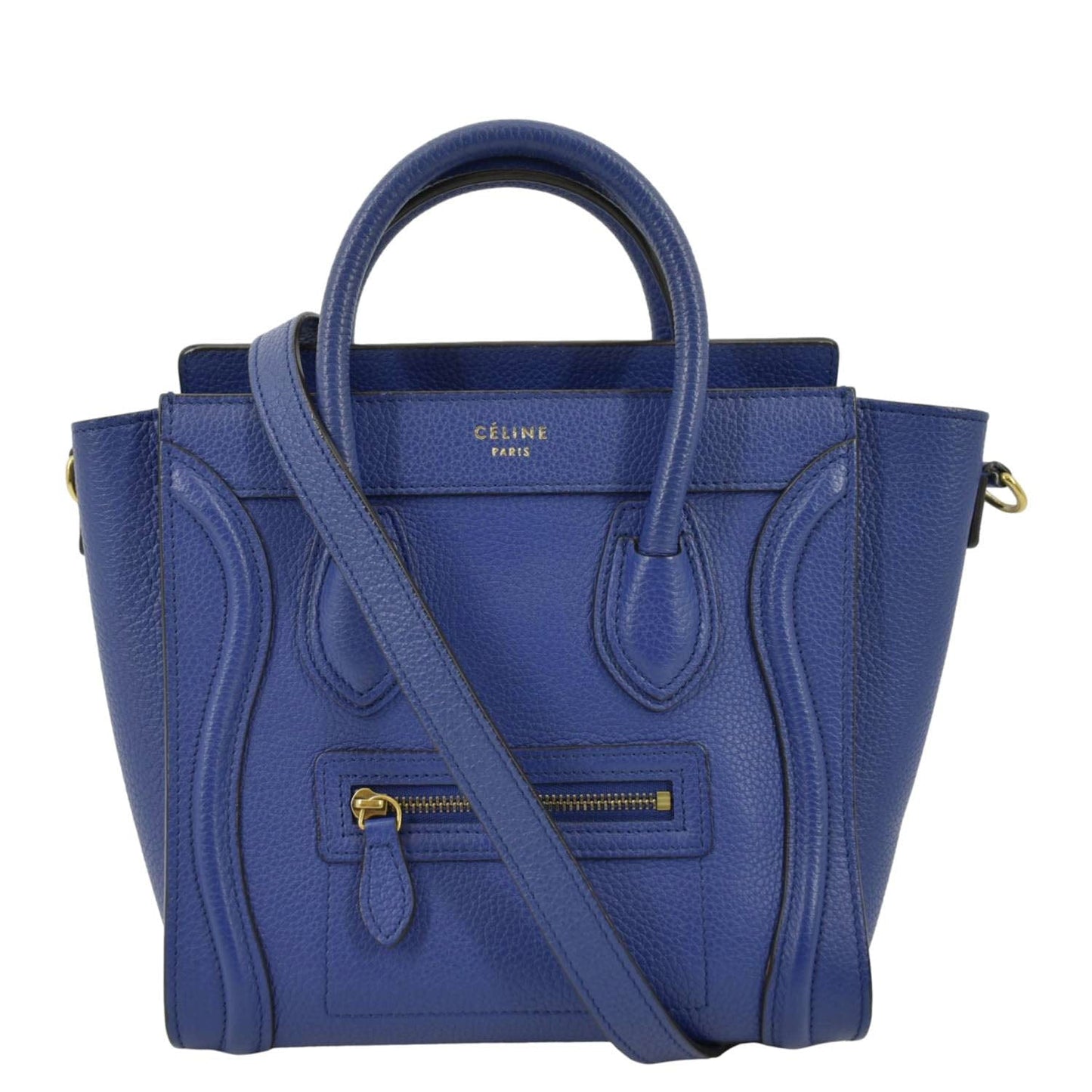 Nano Luggage Drummed Tote Crossbody Bag Leather Blue