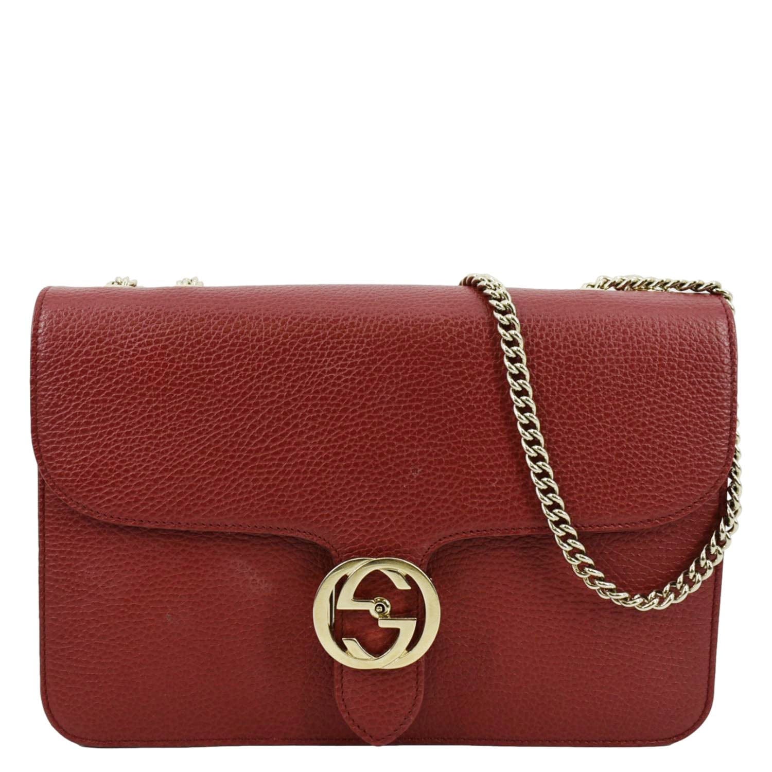 Gucci Interlocking Calfskin Crossbody Bag Leather Red