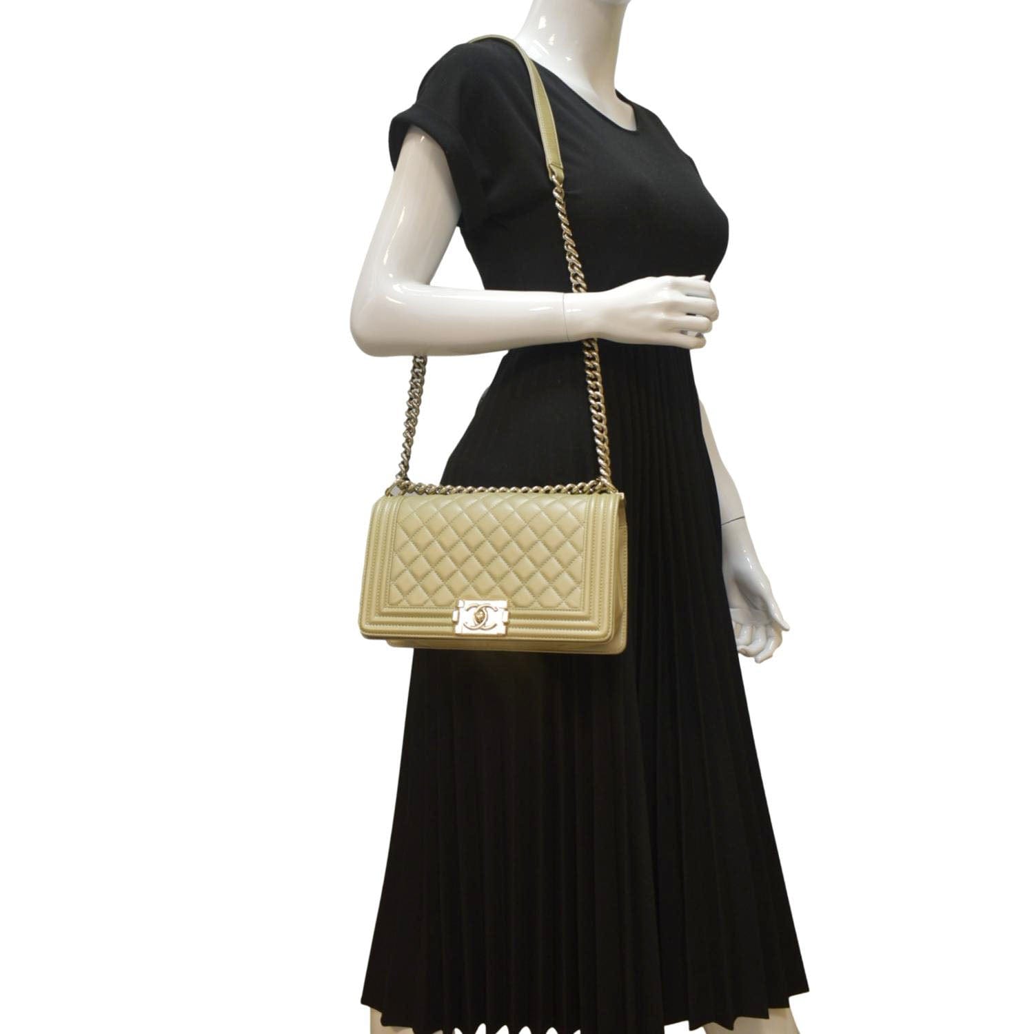 Chanel Boy Flap Quilted Leather Beige Travel Bag Chanel Medium