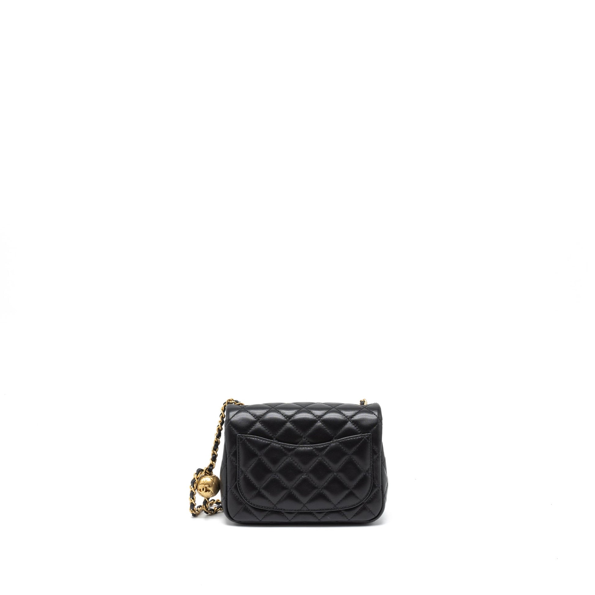 Chanel Pearl Crush Square Flap Lambskin Brushed Black Shoulder Bag Microchip 2