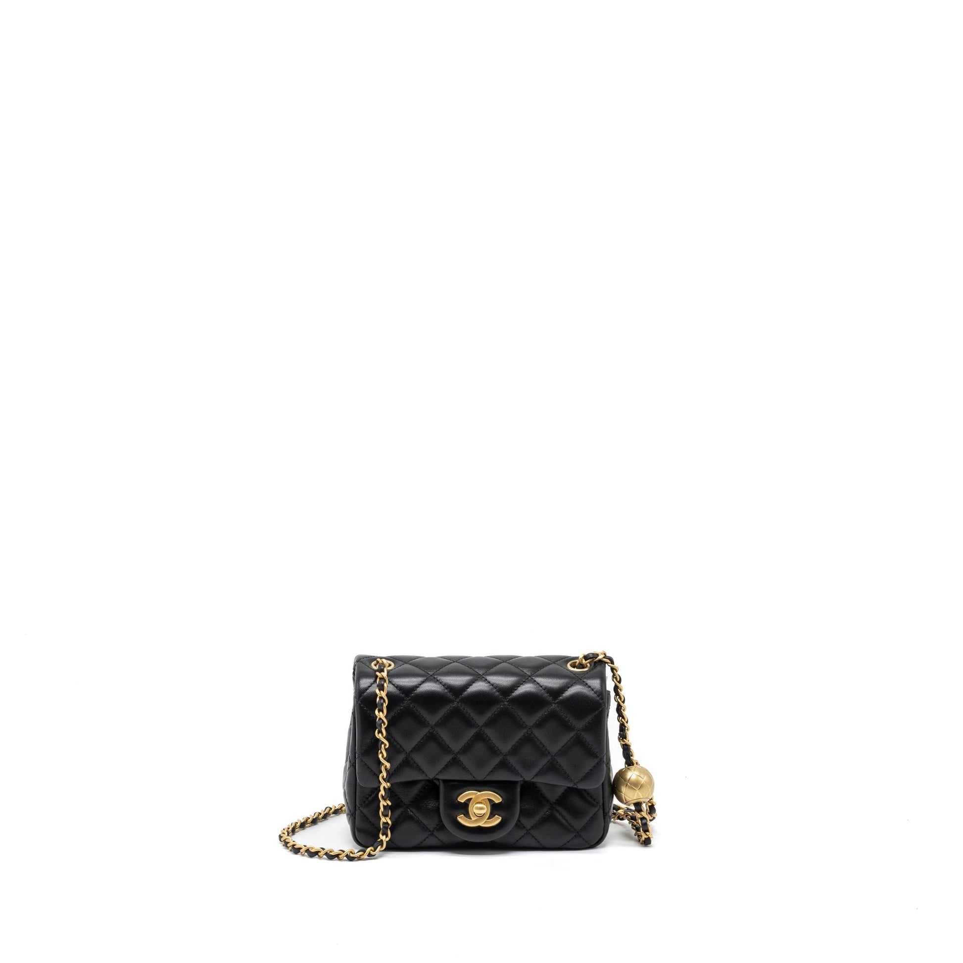 Chanel Pearl Crush Square Flap Lambskin Brushed Black Shoulder Bag Microchip 2