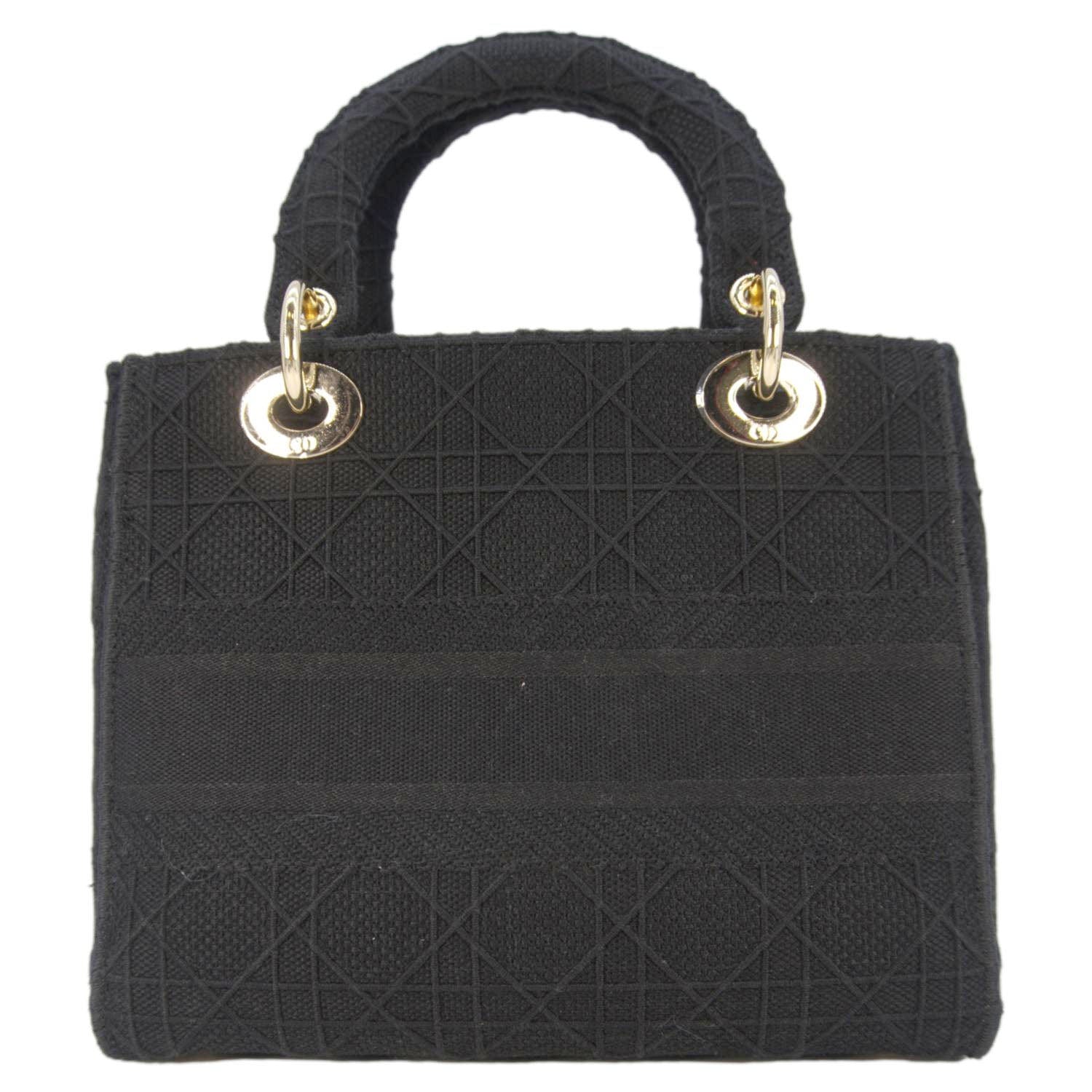 Dior Lady Lite Shoulder Bag Canvas Black Embroidered