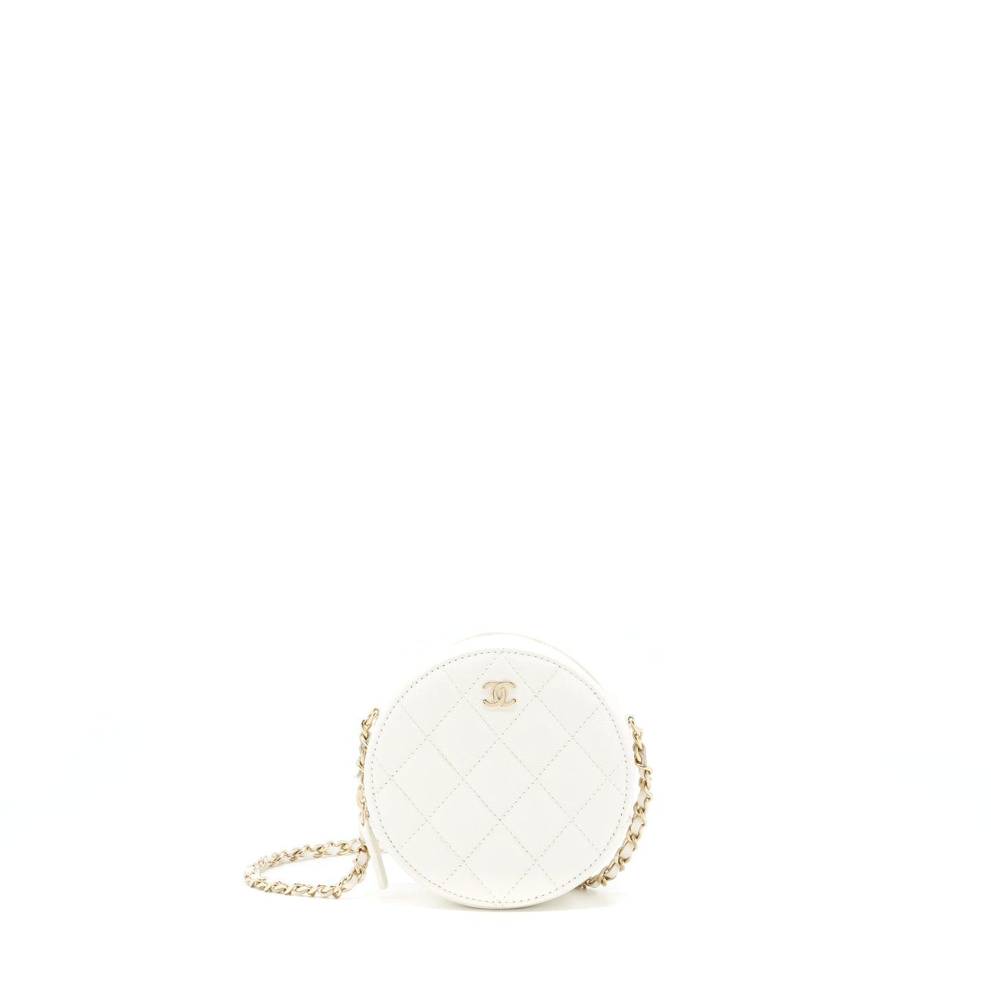 Chanel Round Caviar LGHW White Mini Bag