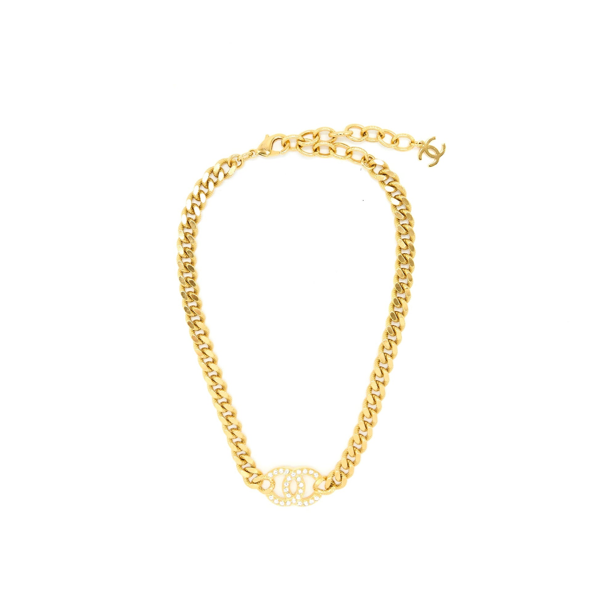 Chanel Crystal CC Logo Choker Tone Gold Handbag