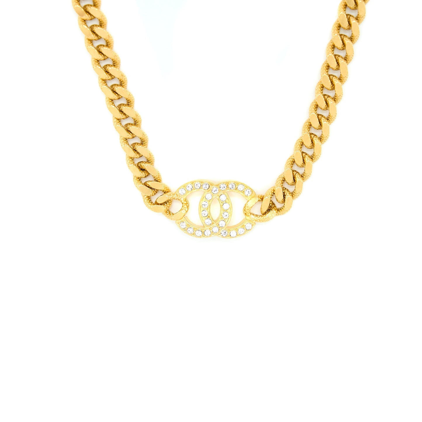 Chanel Crystal CC Logo Choker Tone Gold Handbag