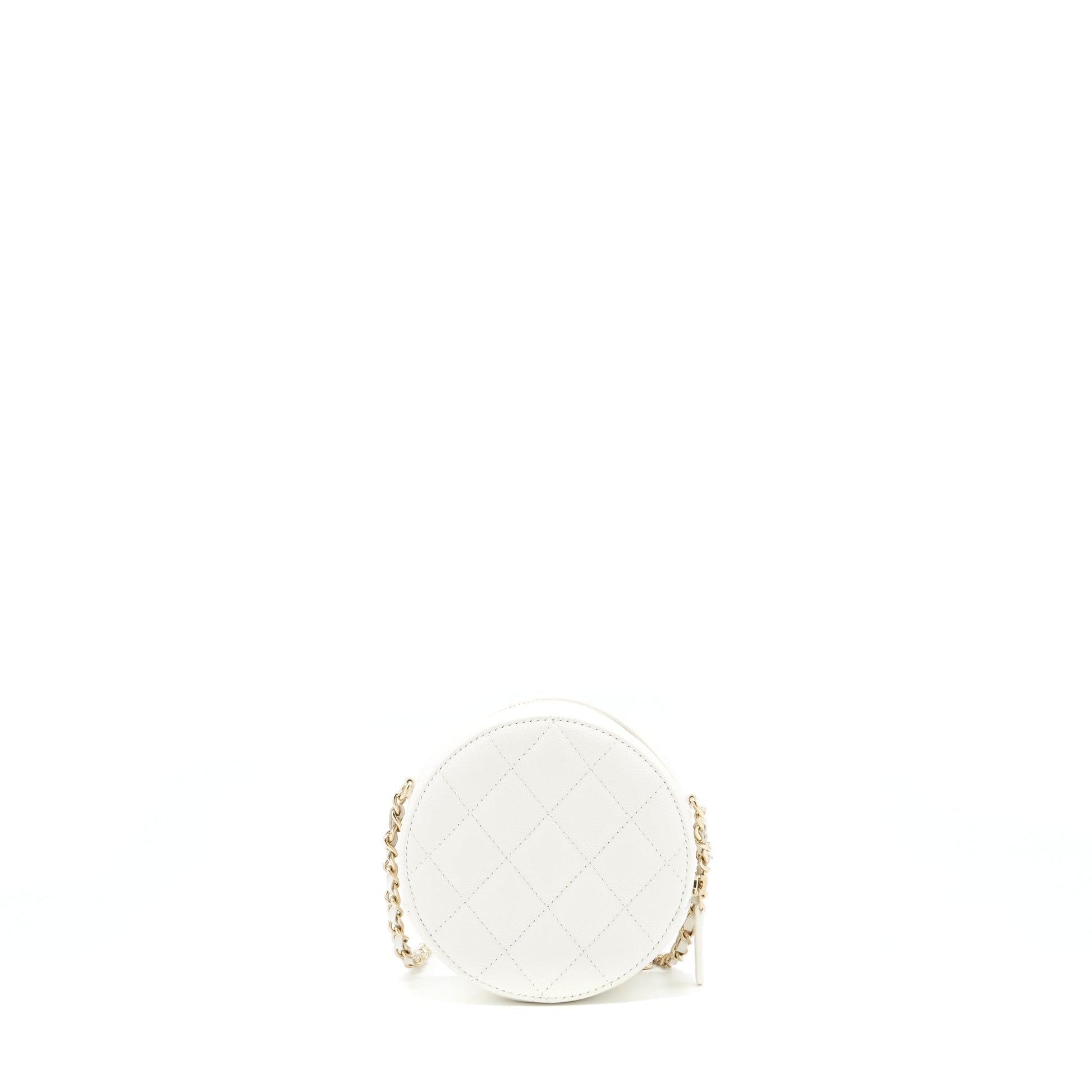 Chanel Round Caviar LGHW White Mini Bag