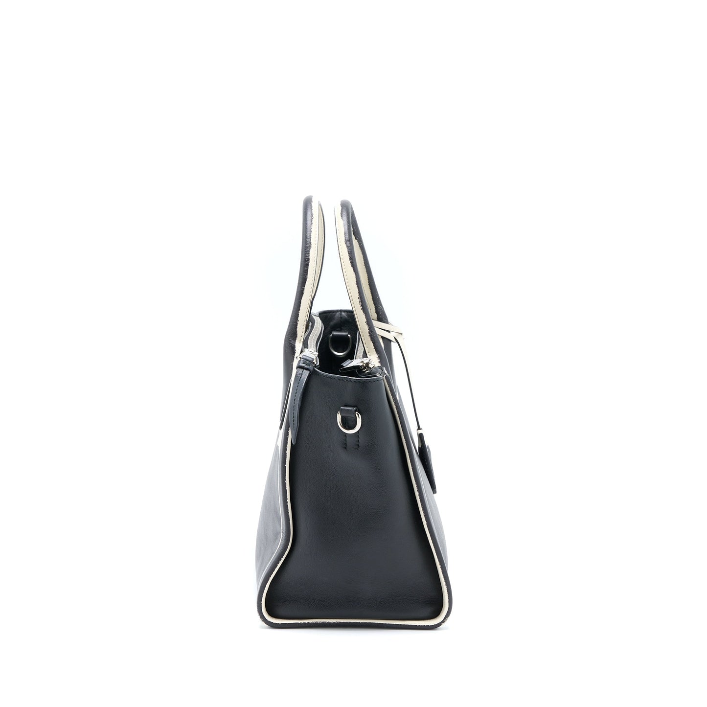 Prada Double Zip Tote Purse Calfskin Handbag Black White Tote Bag