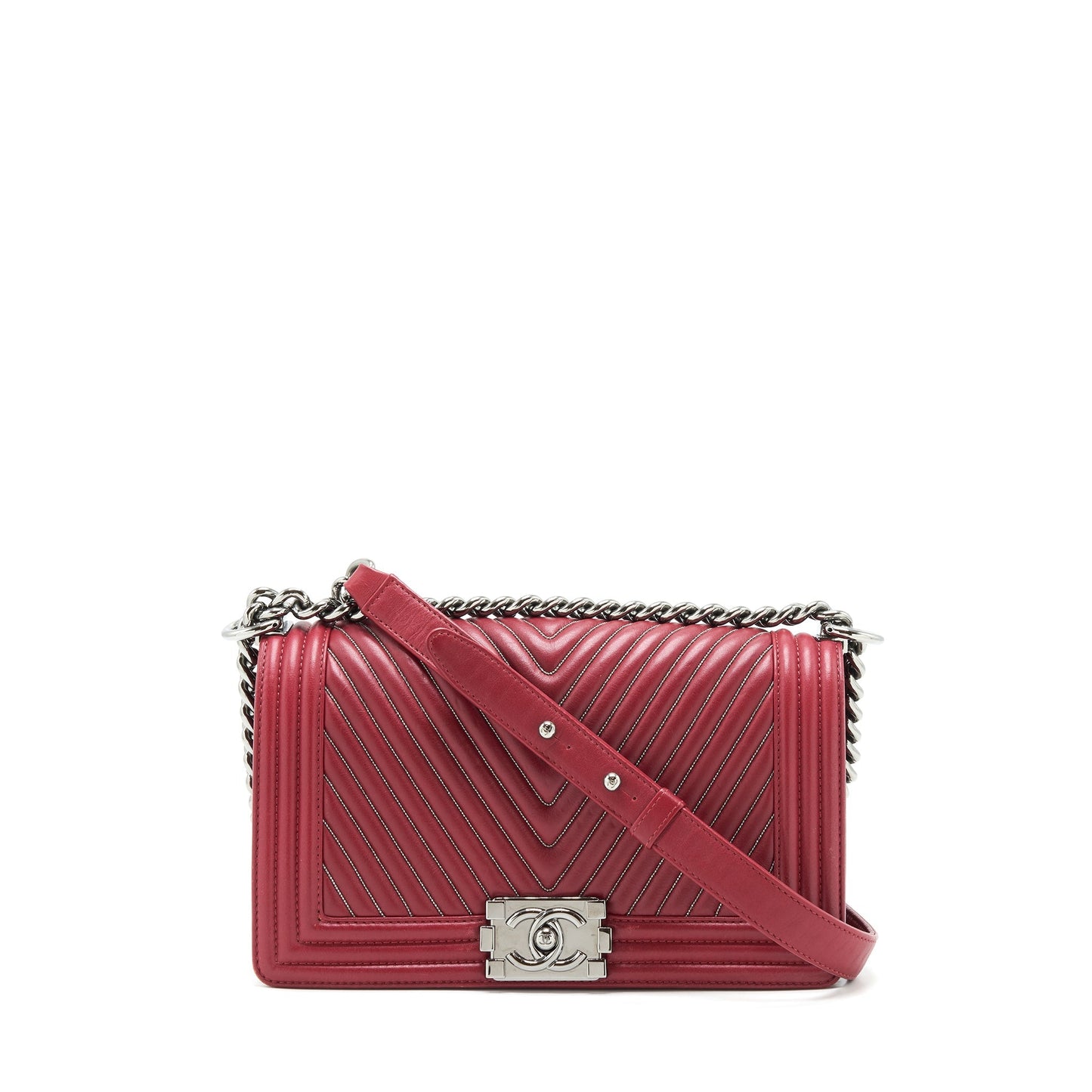 Chanel Chevron Boy Limited Edition dark SHW Red Handbag