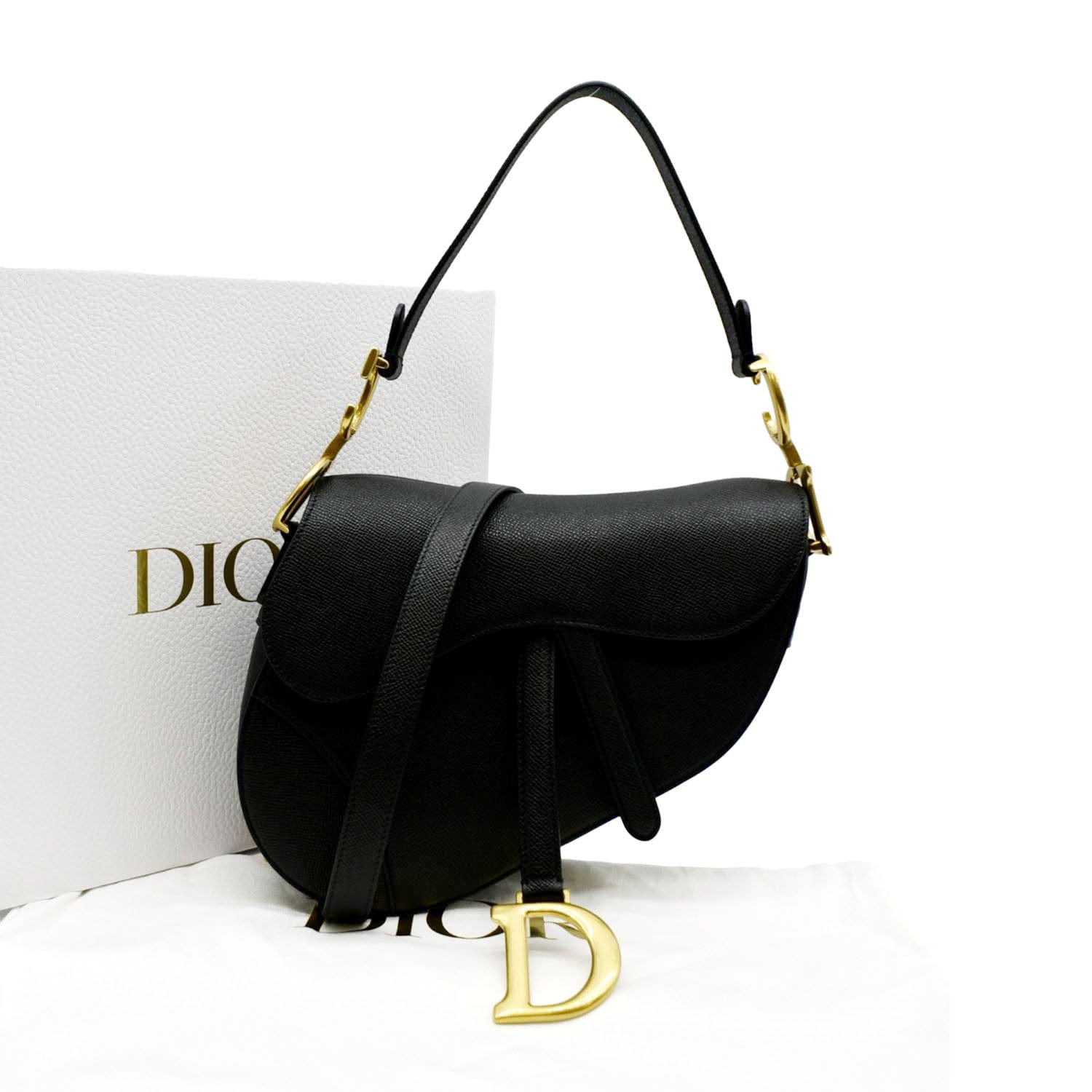 Dior Saddle Grained Calfskin Satchel Shoulder Bag Leather Black Satchel Bag