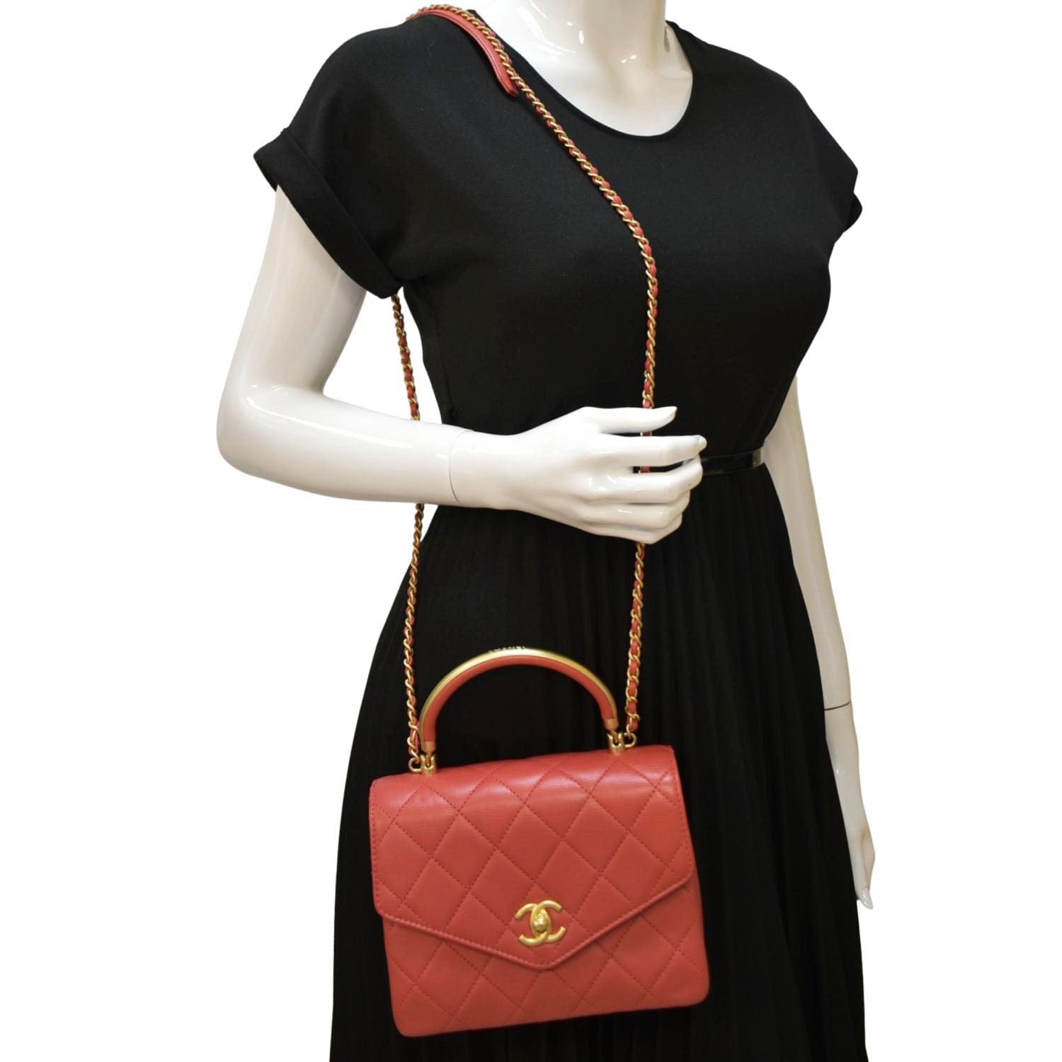 Chanel Top Handle Quilted Leather Shoulder Bag Red