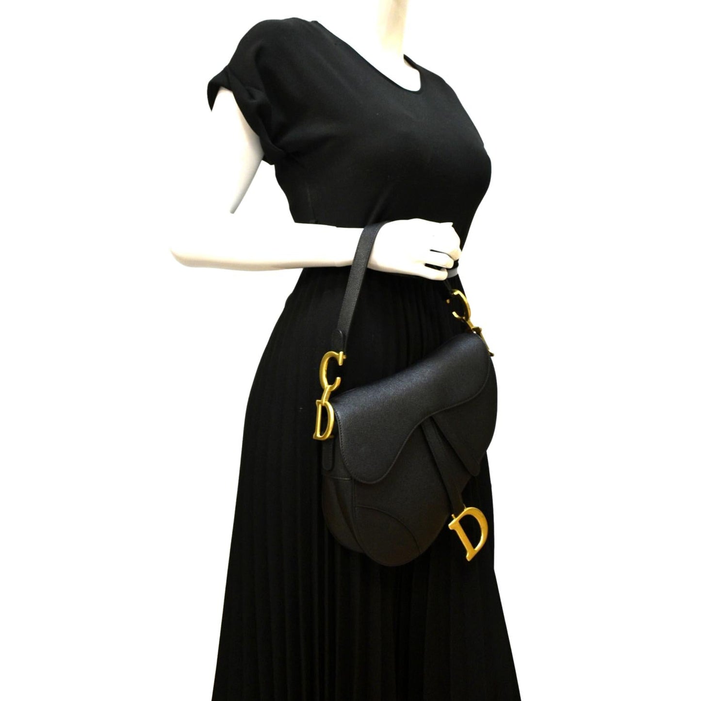 Dior Saddle Grained Calfskin Satchel Shoulder Bag Leather Black