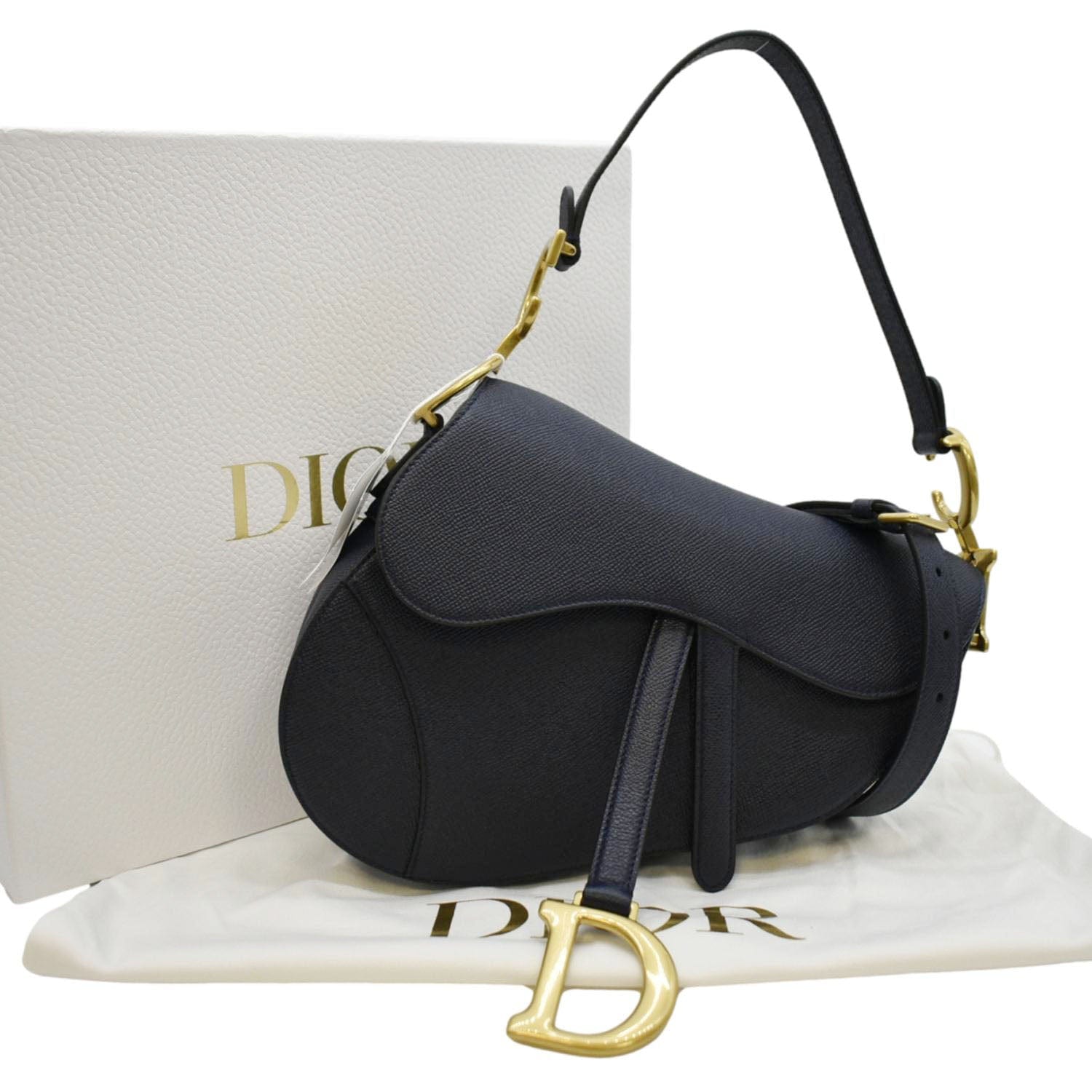 Dior Saddle Grained Calfskin Satchel Shoulder Bag Leather Blue Navy Satchel Bag