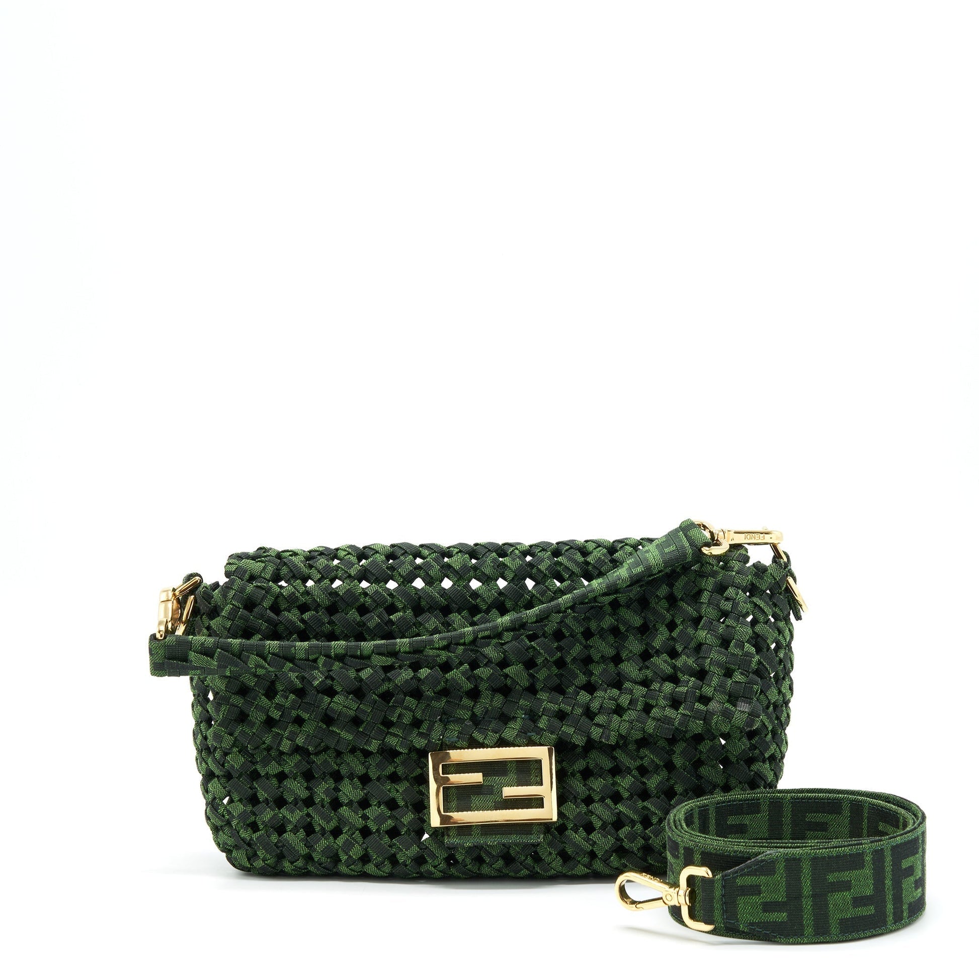 Fendi Baguette Limited Edition Tweed Handbag Green Shoulder Bag