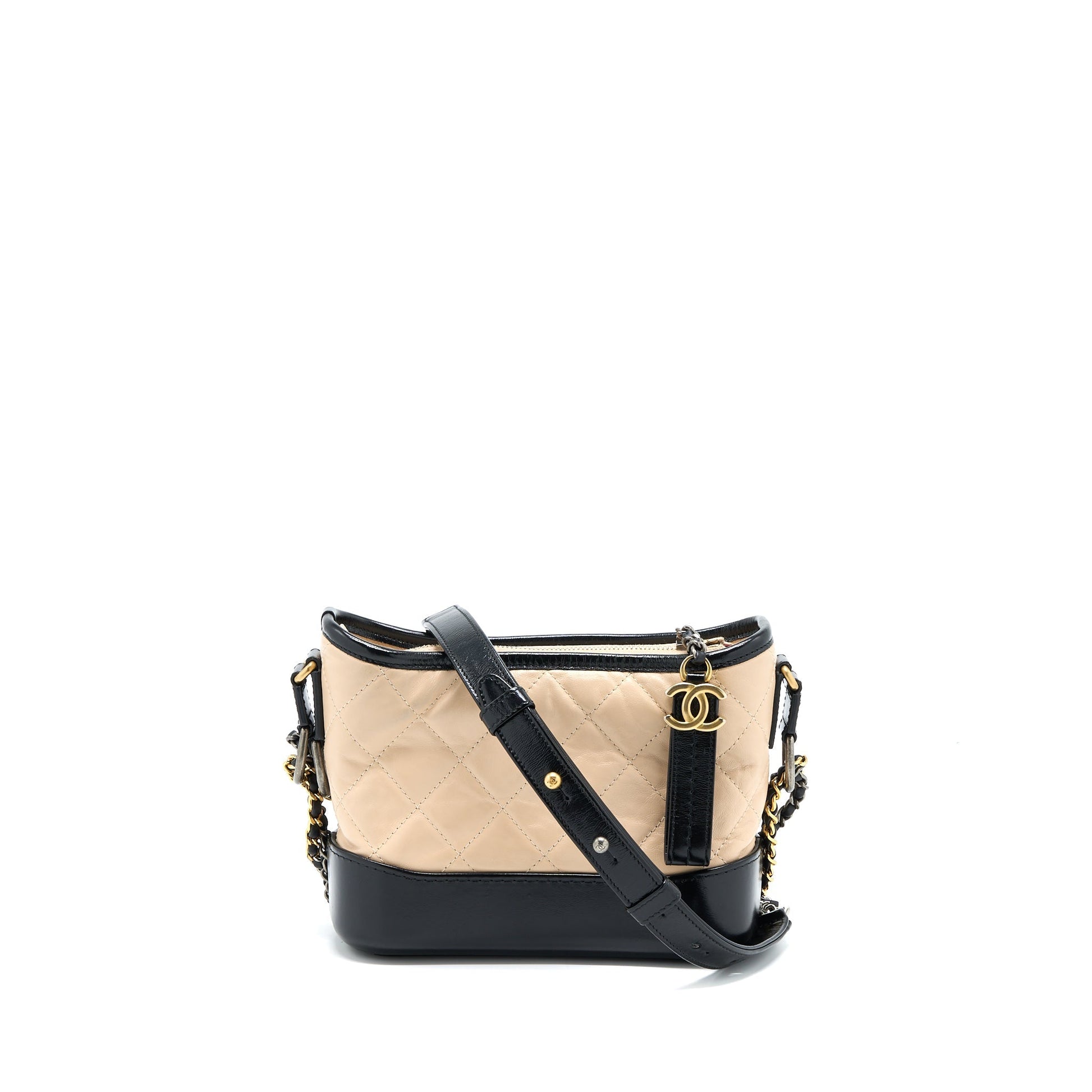 Chanel Gabrielle Aged Calfskin Hardware Multicolour Black Beige Small Handbag
