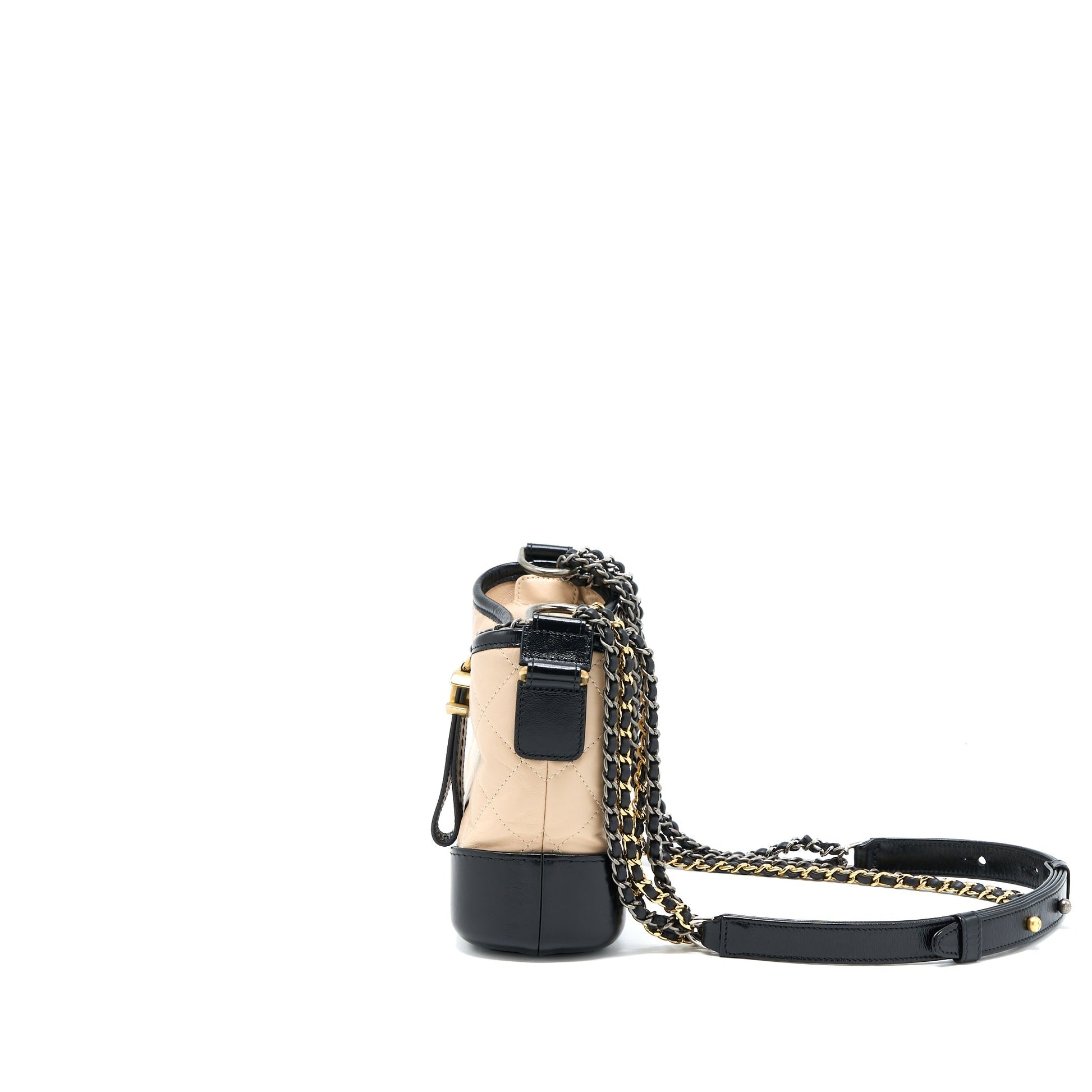 Chanel Gabrielle Aged Calfskin Hardware Multicolour Black Beige Small Handbag
