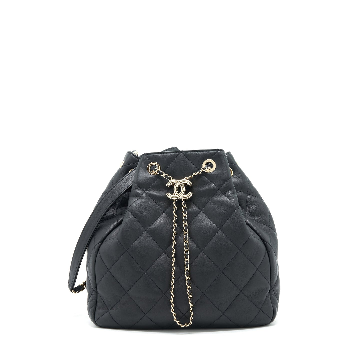 Chanel bucket quilted lambskin LGHW Black Bucket Bag