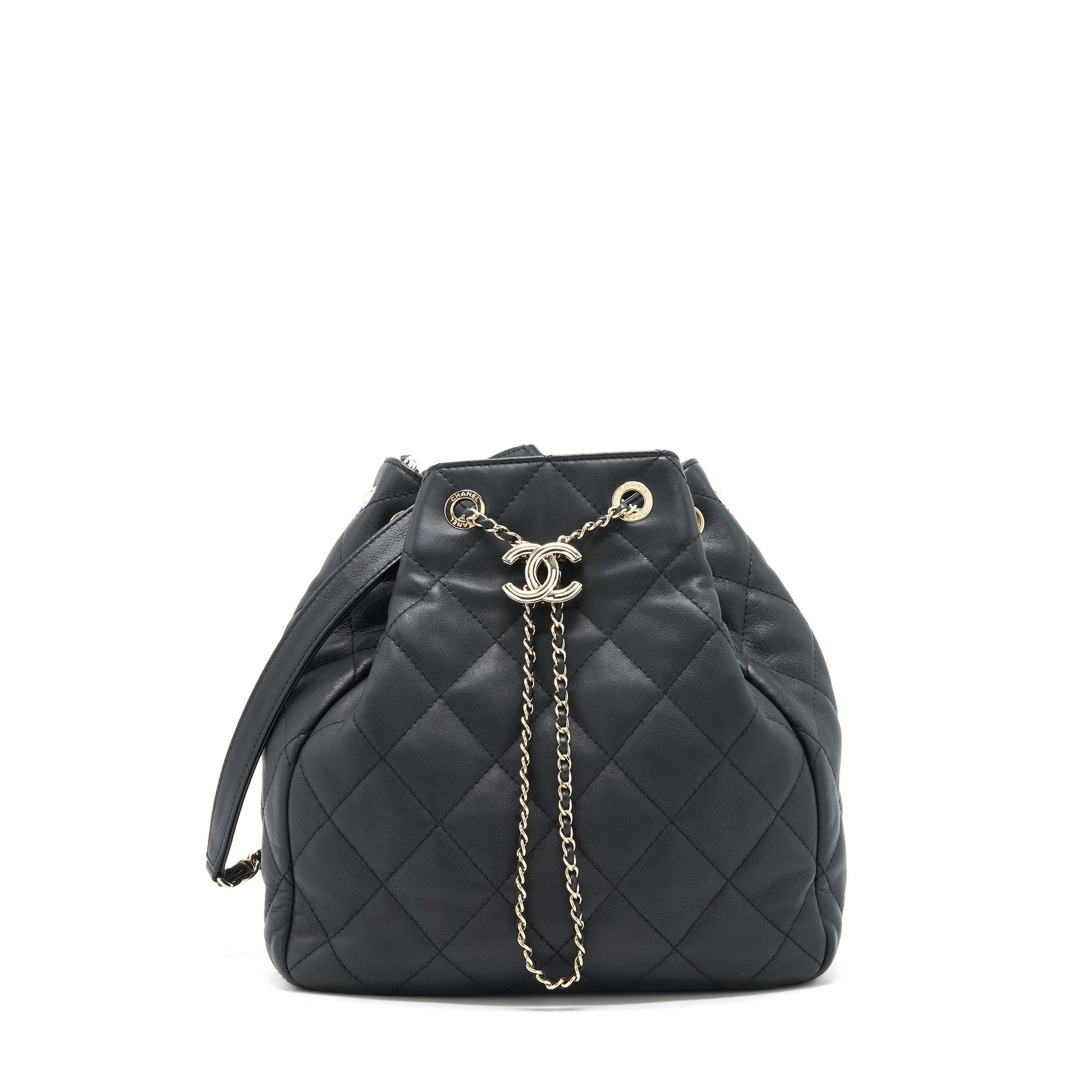 Chanel bucket quilted lambskin LGHW Black Bucket Bag