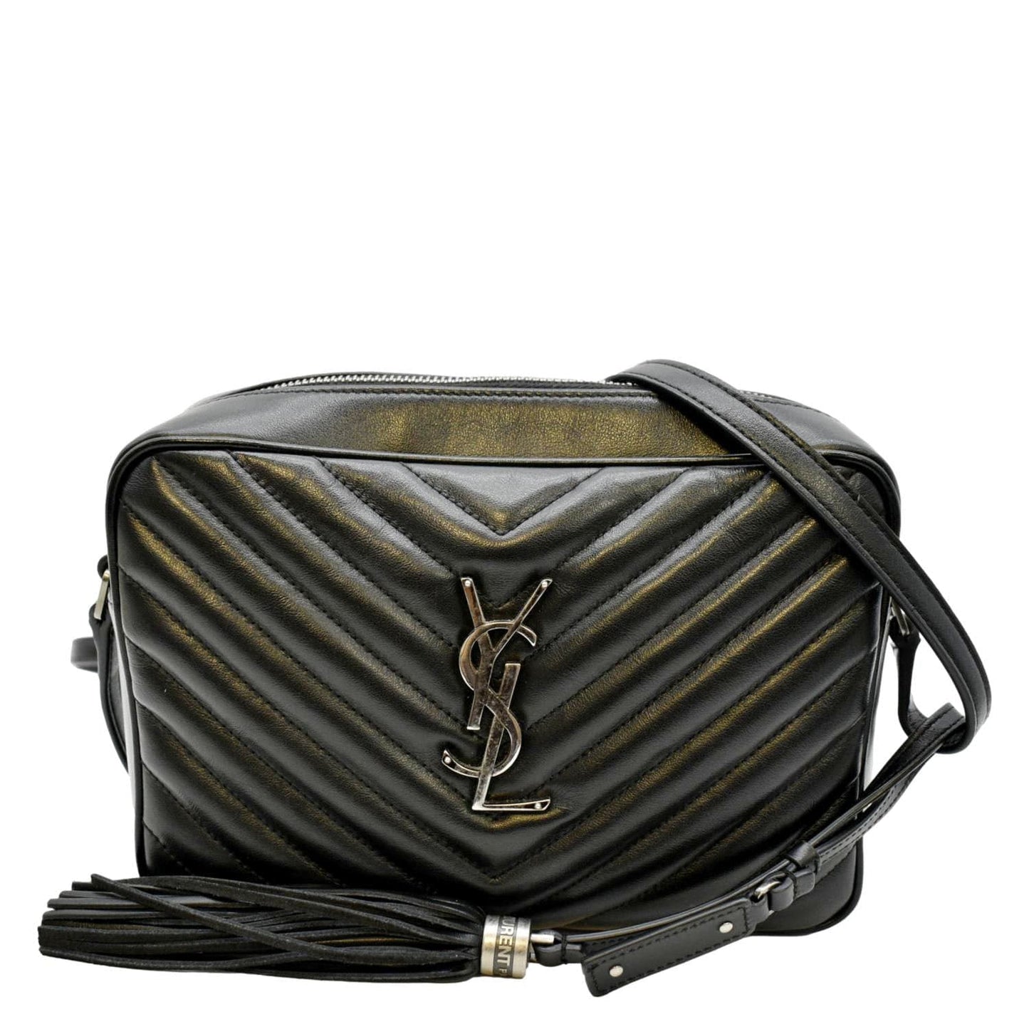 YSL Saint Laurent Yves Lou Chevron Camera Crossbody Bag Leather Black Camera Bag 4