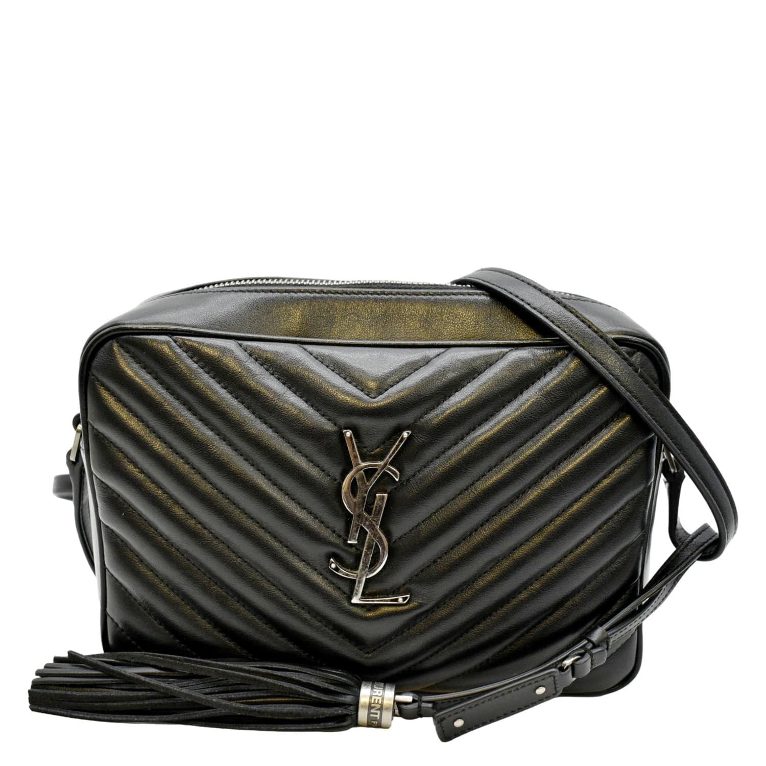 YSL Saint Laurent Yves Lou Chevron Camera Crossbody Bag Leather Black Camera Bag 4