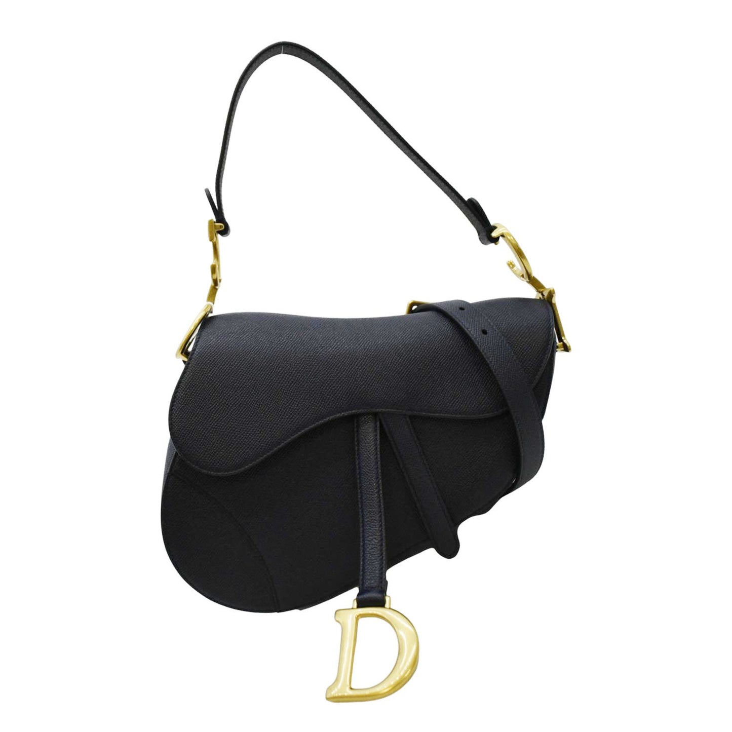 Dior Saddle Grained Calfskin Satchel Shoulder Bag Navy Leather Blue