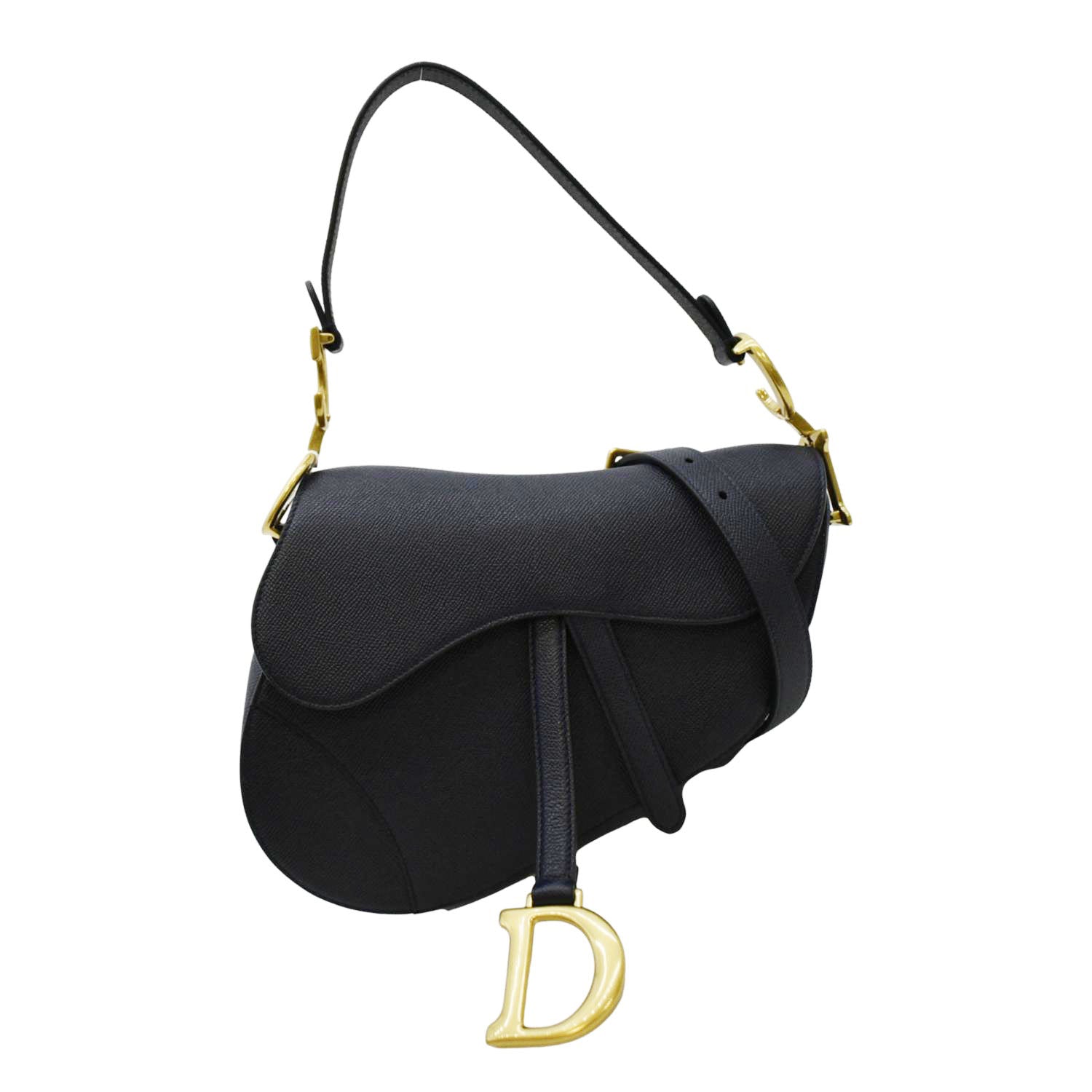Dior Saddle Grained Calfskin Satchel Shoulder Bag Navy Leather Blue