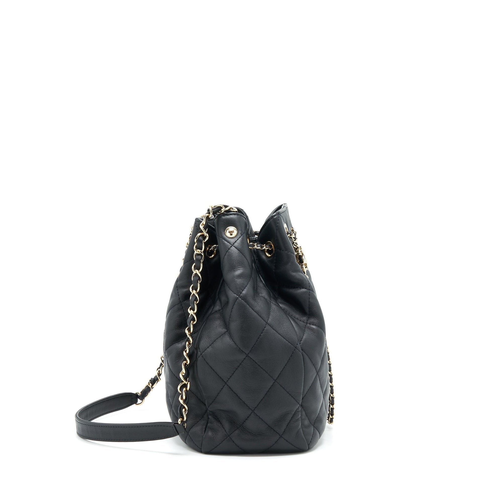 Chanel bucket quilted lambskin LGHW Black Bucket Bag