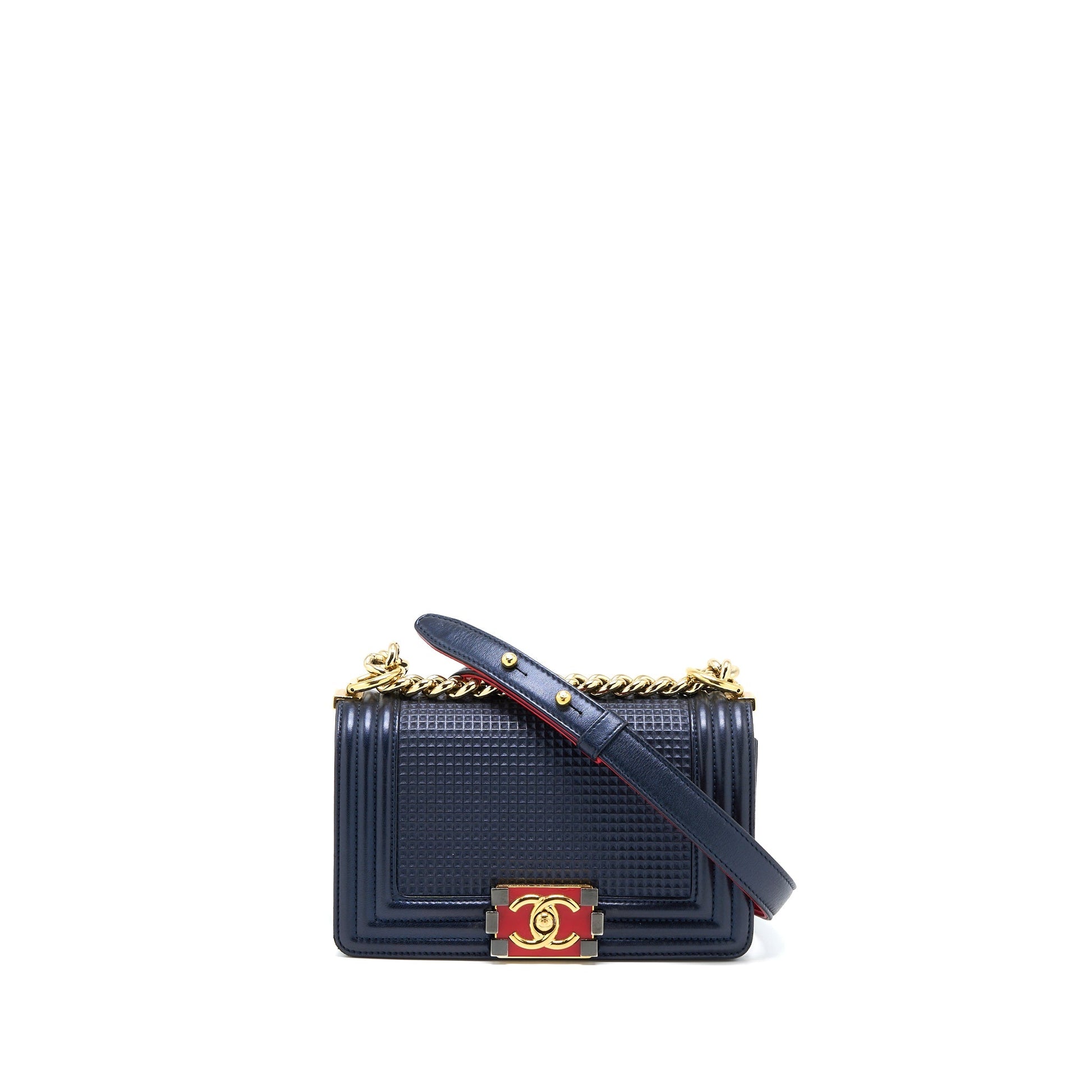 Chanel Boy Lambskin Navy Hardware Multicolour Small Handbag