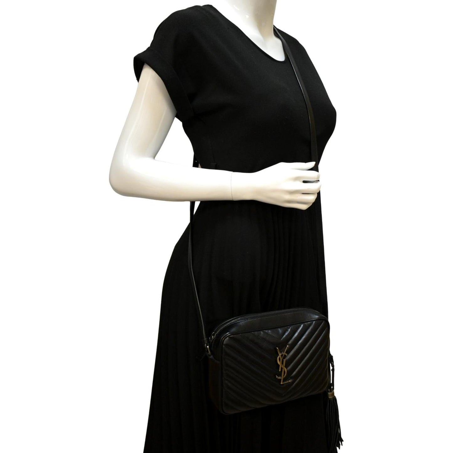 YSL Saint Laurent Yves Lou Chevron Camera Crossbody Bag Leather Black Camera Bag 4