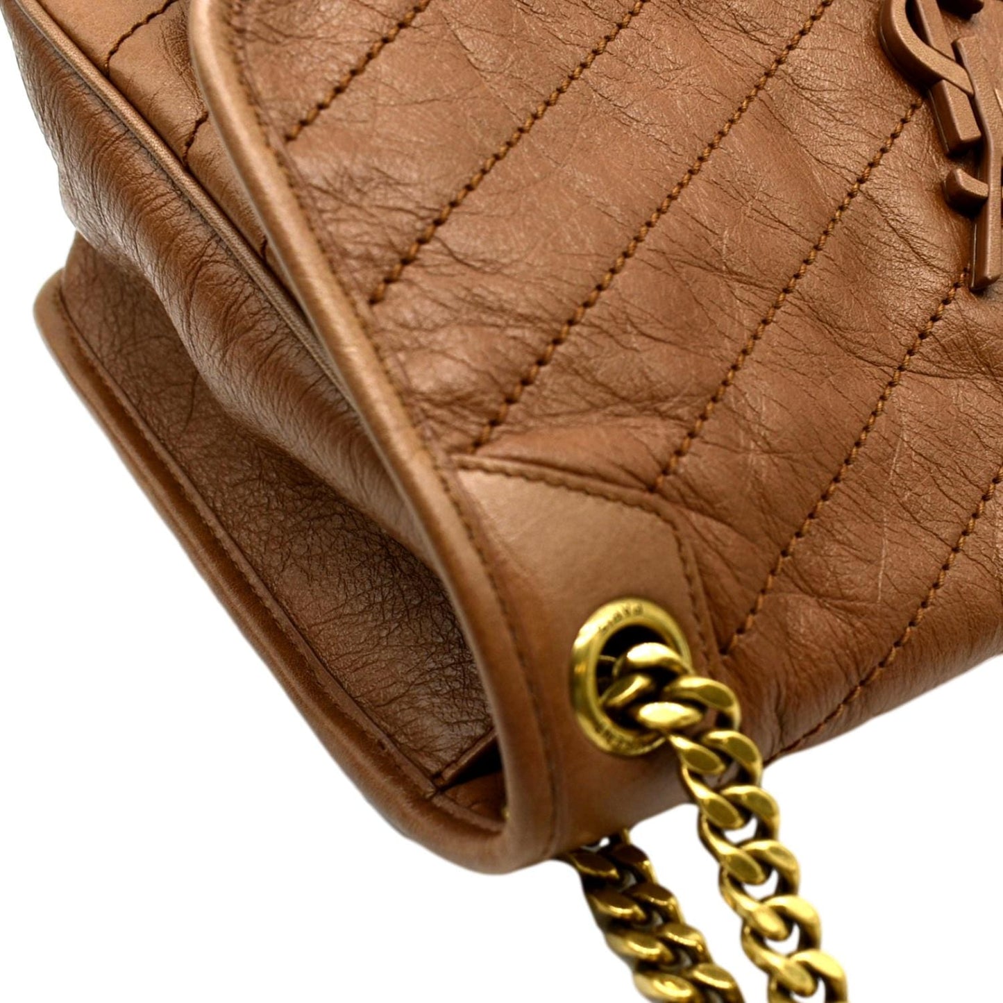 YSL Saint Laurent Yves Niki Crossbody Bag Dark Leather Brown Medium