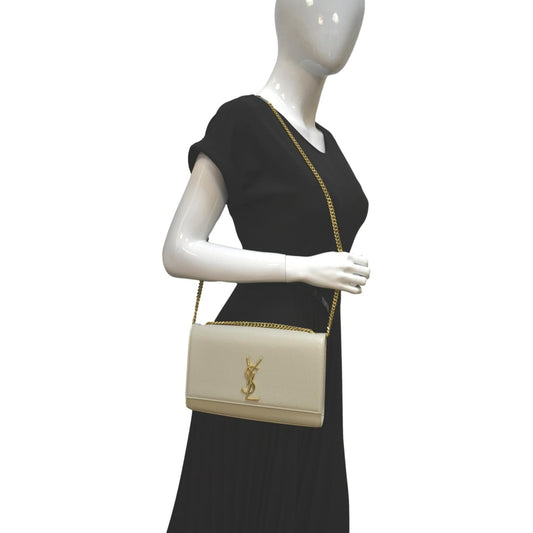 YSL Saint Laurent Yves Kate Grain De Poudre Shoulder Bag Ivory Leather