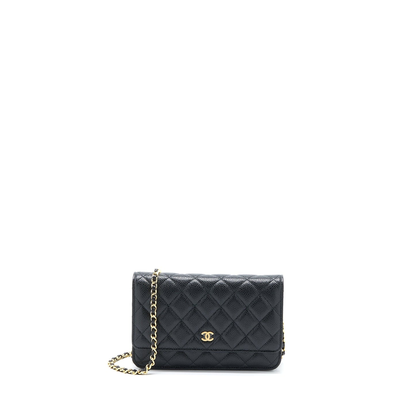 Chanel Classic On Caviar GHW Microchip Black Blue Wallet Case
