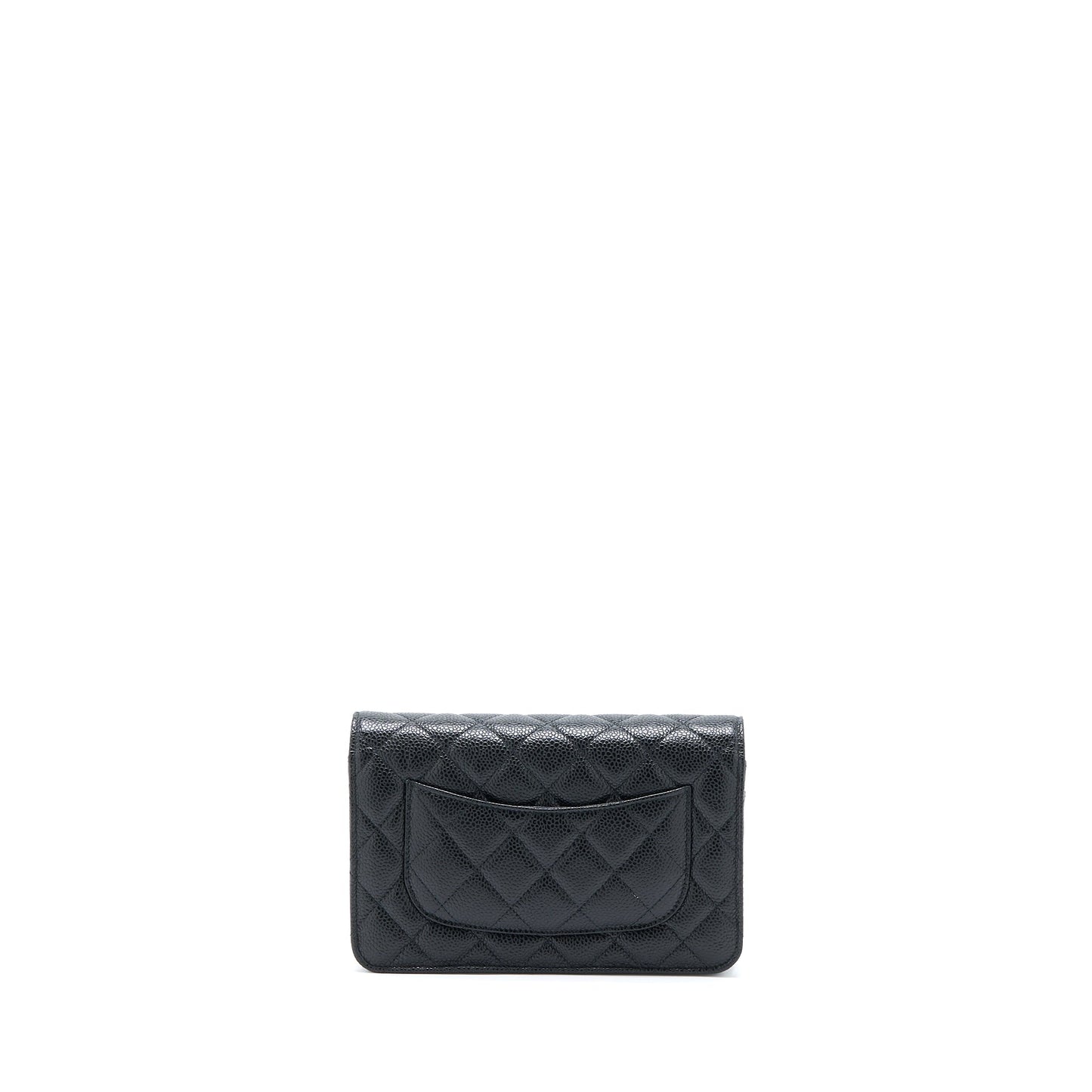Chanel Classic On Caviar GHW Microchip Black Blue Wallet Case