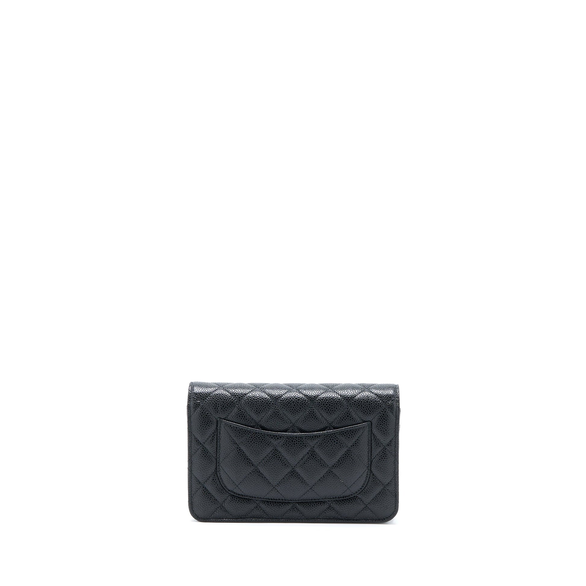 Chanel Classic On Caviar GHW Microchip Black Blue Wallet Case