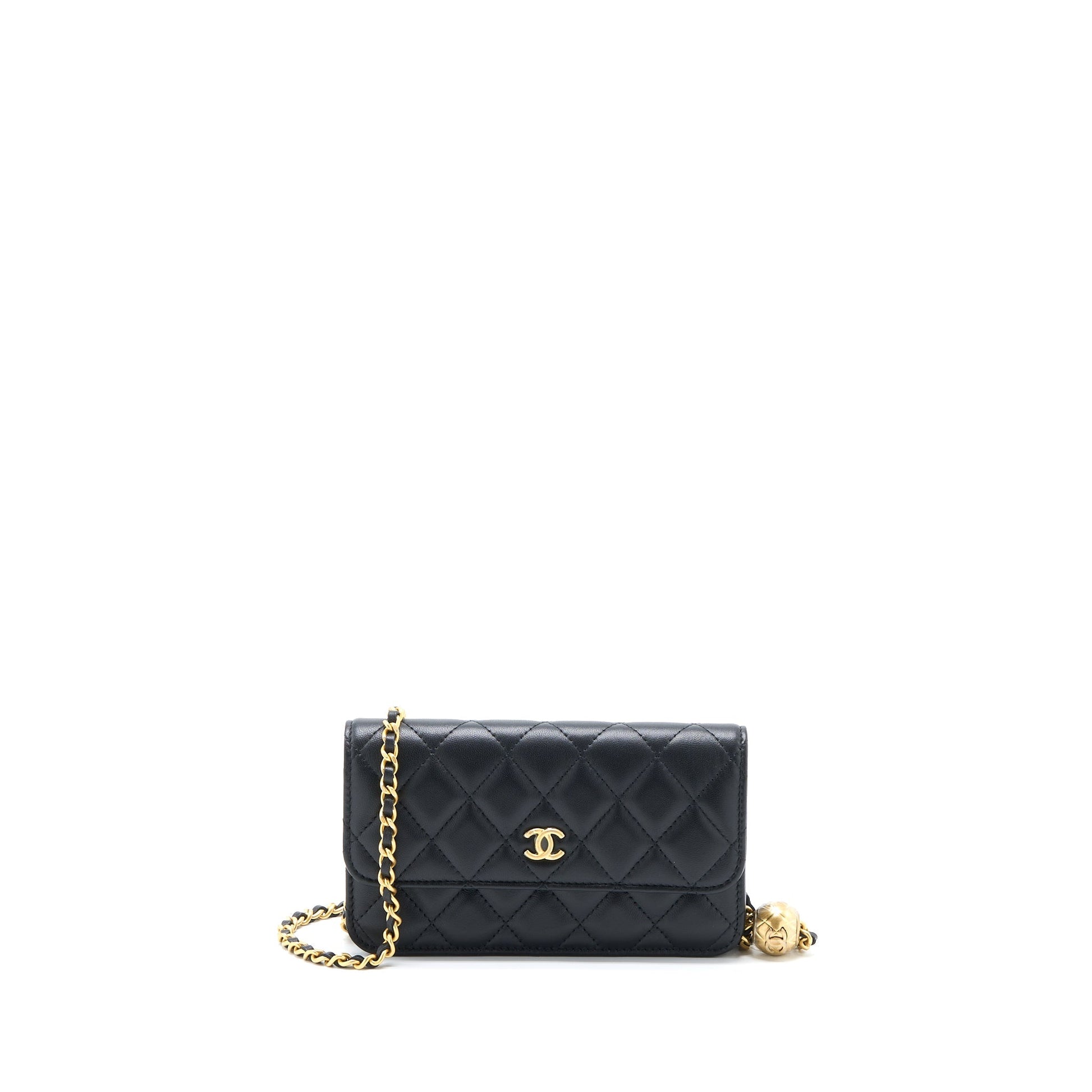 Chanel Pearl Crush On Lambskin Brushed GHW Black Wallet Case 6