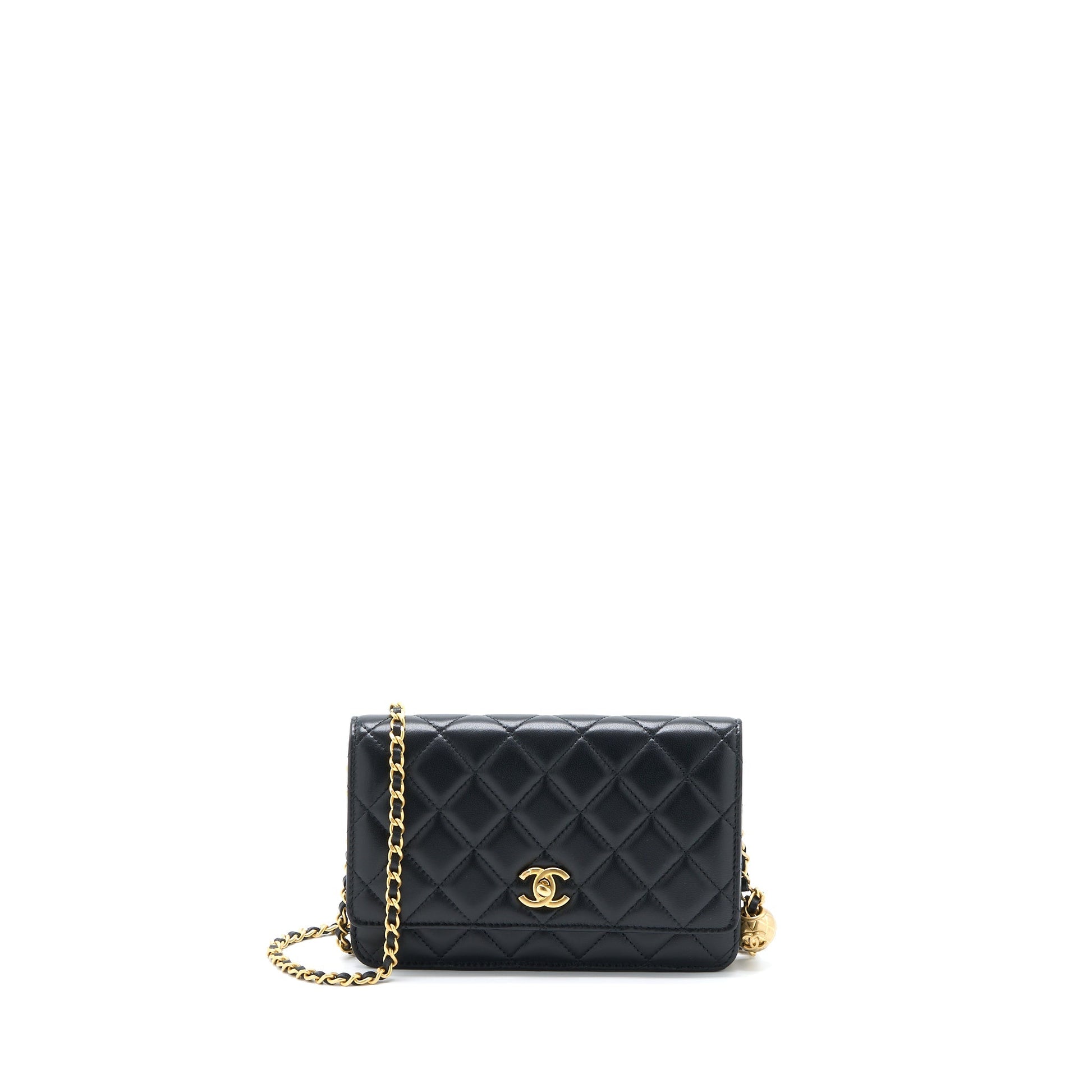Chanel Pearl Crush on Lambskin GHW Microchip Black Wallet Case Microchip 8
