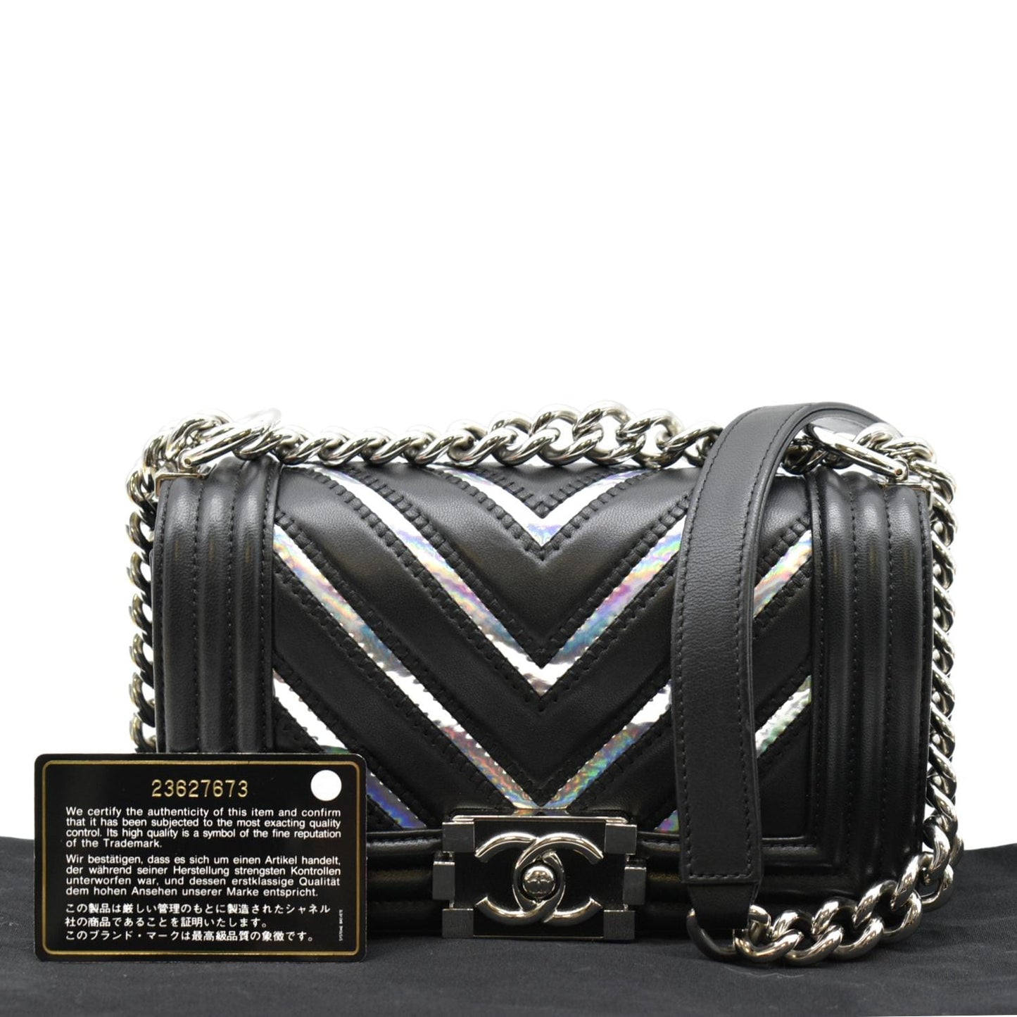 Chanel Boy Chevron Holographic PVC Leather Black Travel Bag