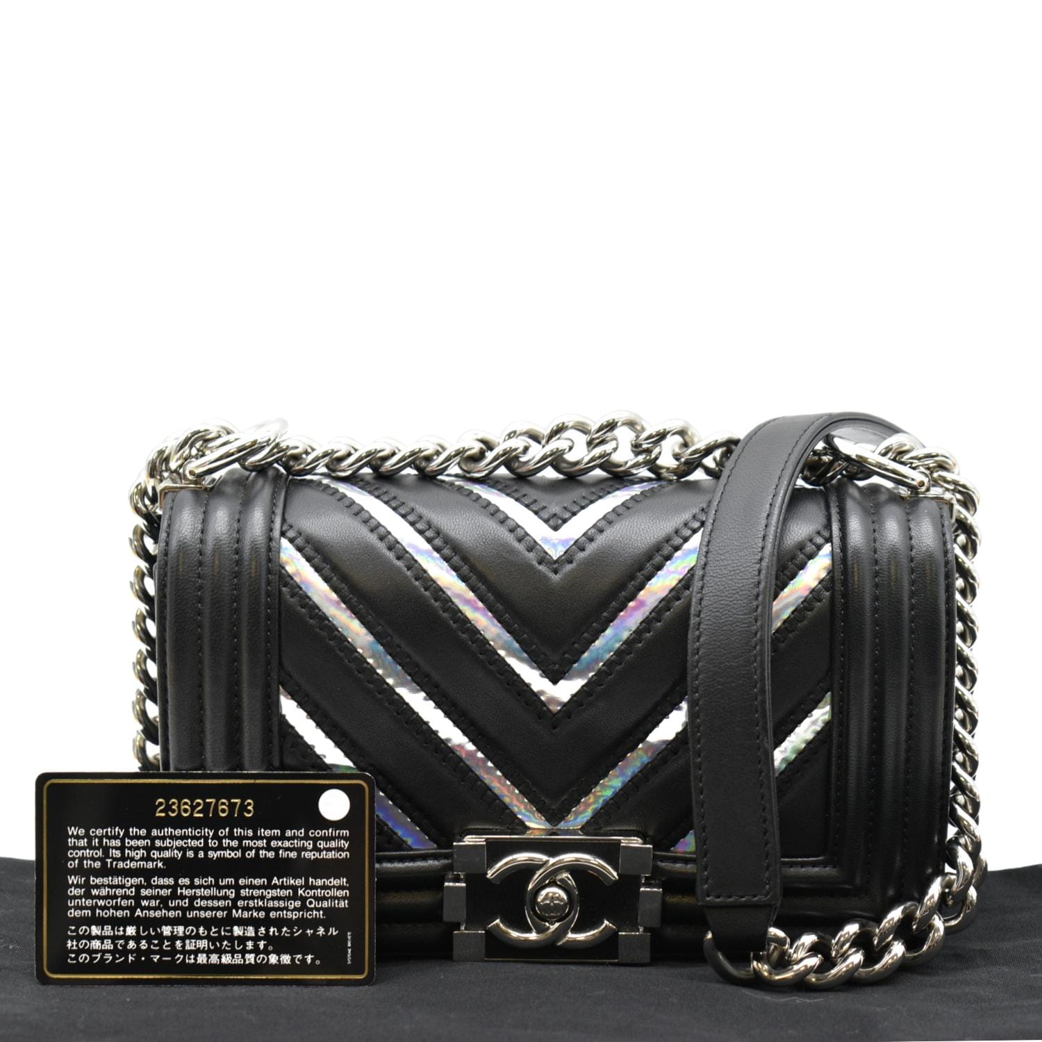 Chanel Boy Chevron Holographic PVC Leather Black Travel Bag