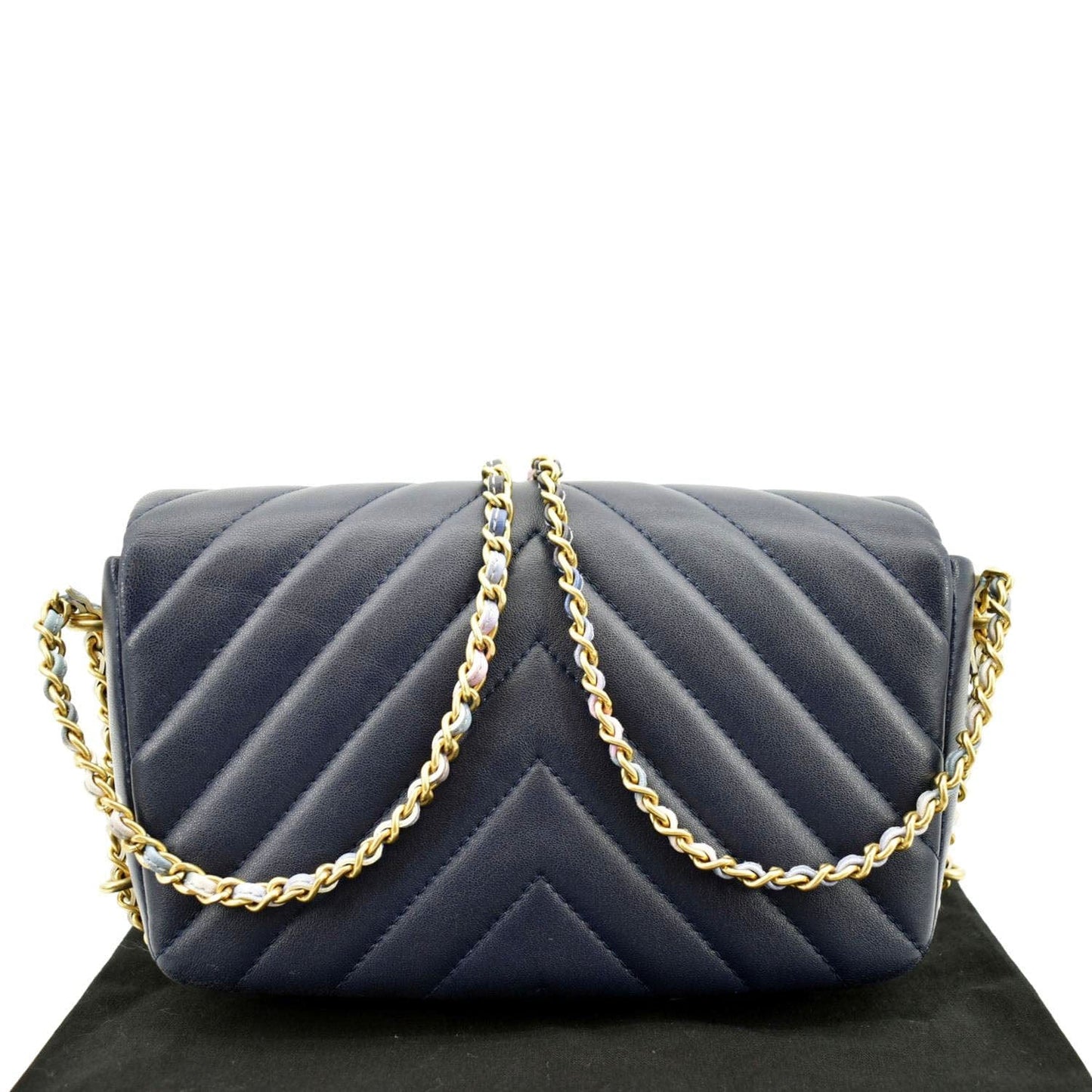 Chanel Mini Rectangular Flap Chevron Leather Crossbody Bag Navy Blue