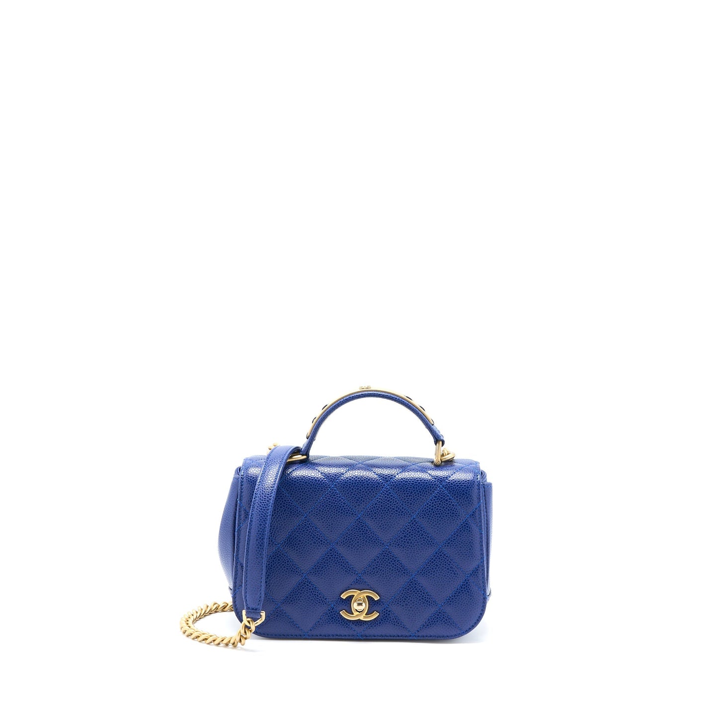 Chanel Top Handle Quilted Flap Caviar GHW Blue Shoulder Bag