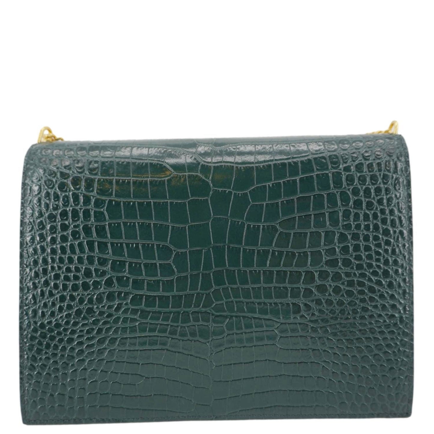 YSL Saint Laurent Yves Cassandra Shoulder Bag Leather Green Embossed