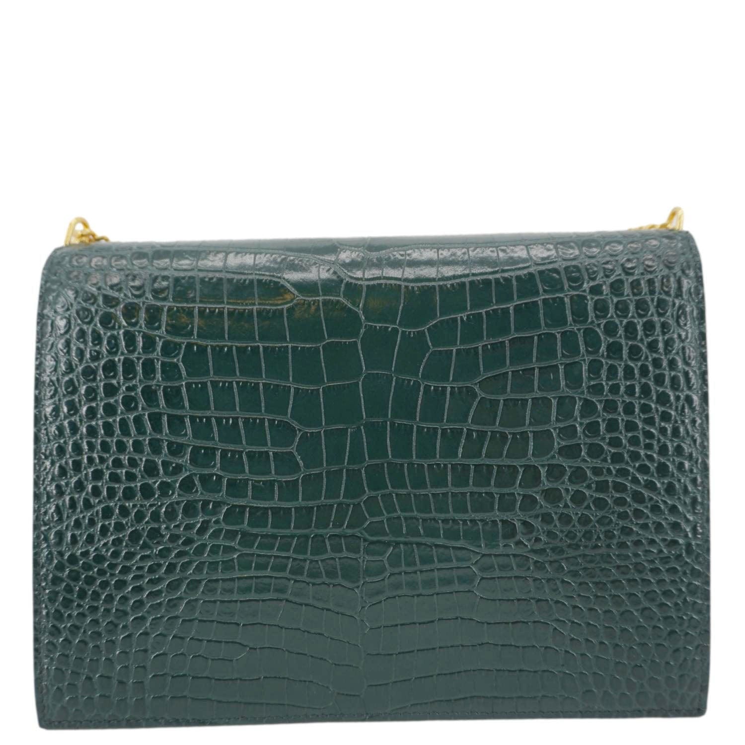 YSL Saint Laurent Yves Cassandra Shoulder Bag Leather Green Embossed