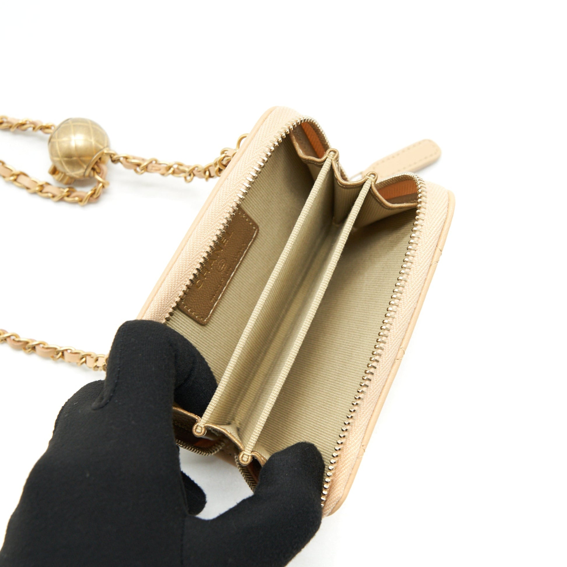 Chanel 22C Pearl Crush Card Holder GHW Beige Wallet Case
