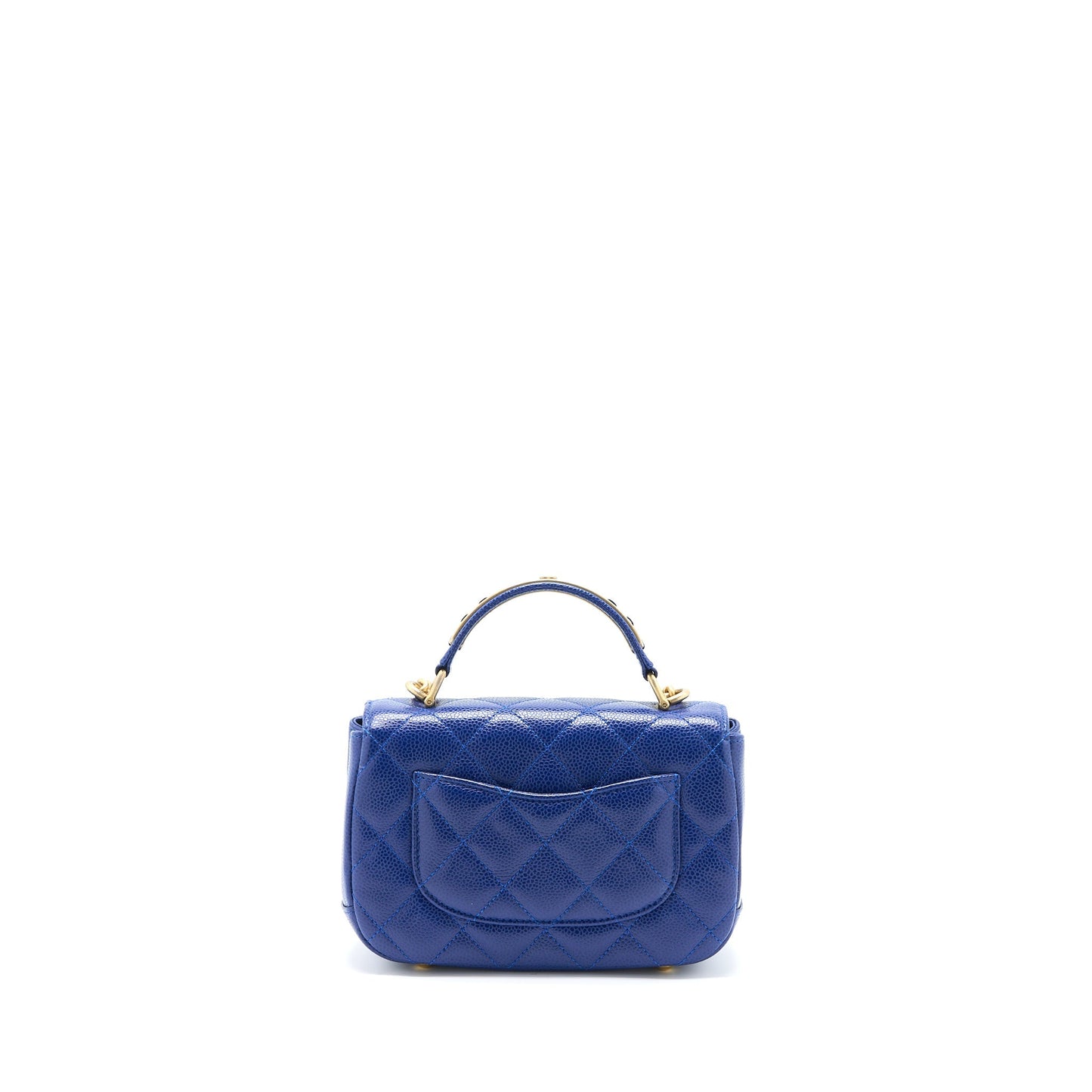 Chanel Top Handle Quilted Flap Caviar GHW Blue Shoulder Bag
