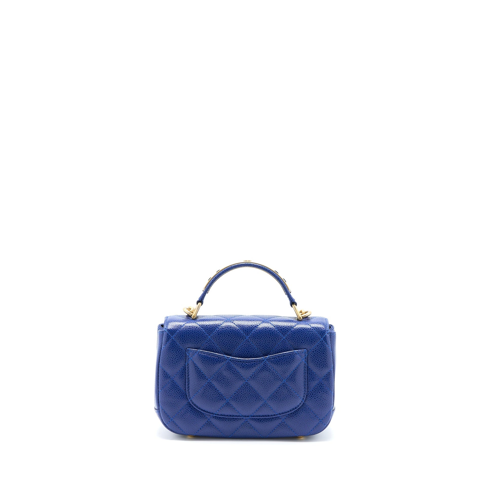 Chanel Top Handle Quilted Flap Caviar GHW Blue Shoulder Bag