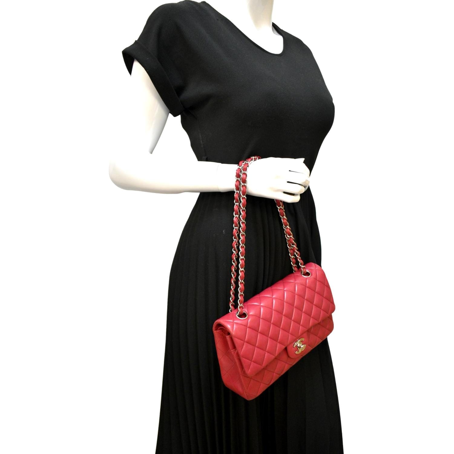 Chanel Classic Double Flap Quilted Leather Red Travel Bag