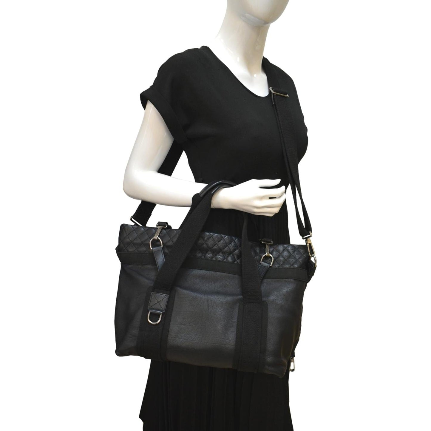 Chanel 2way Leather Black Travel Bag