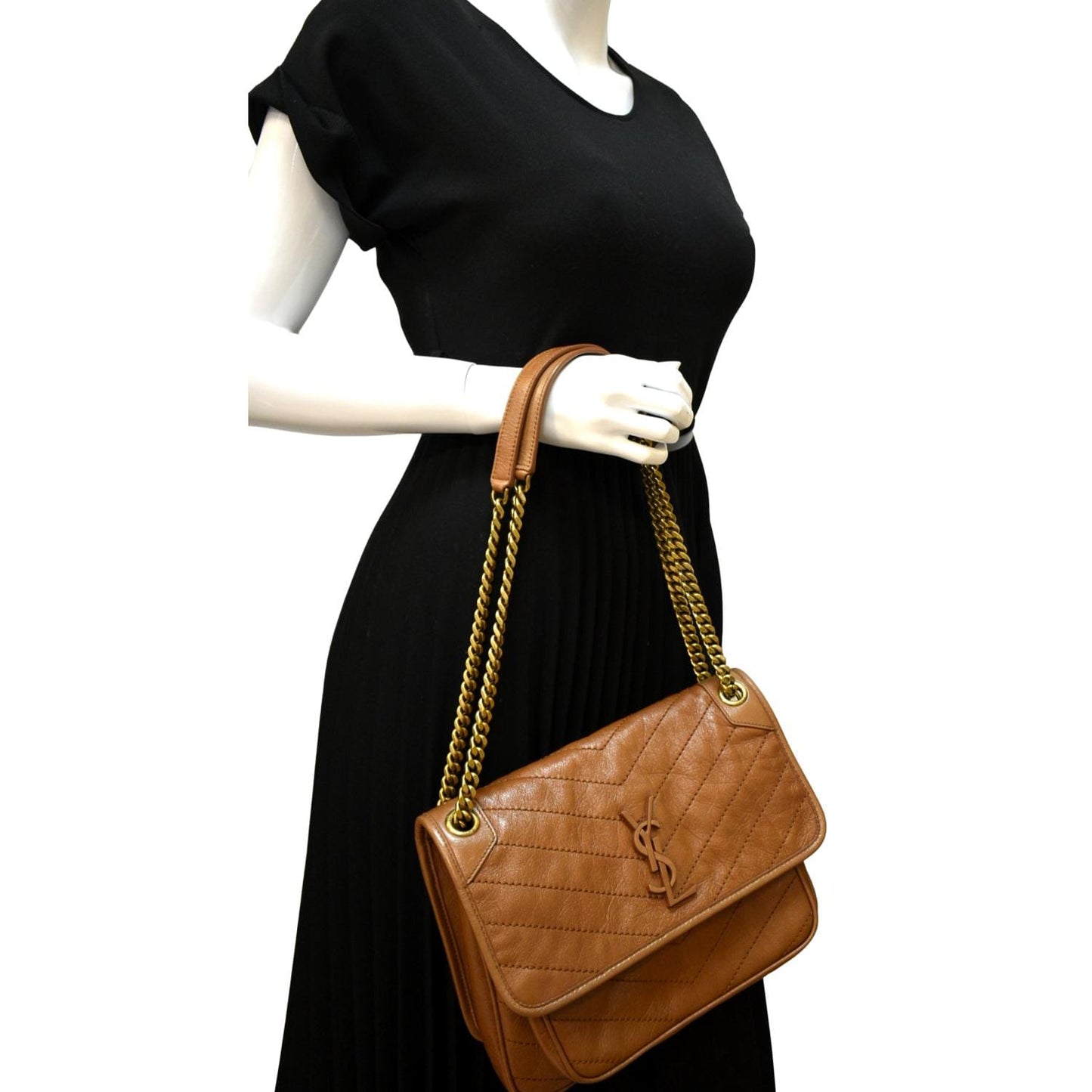 YSL Saint Laurent Yves Niki Crossbody Bag Dark Leather Brown Medium
